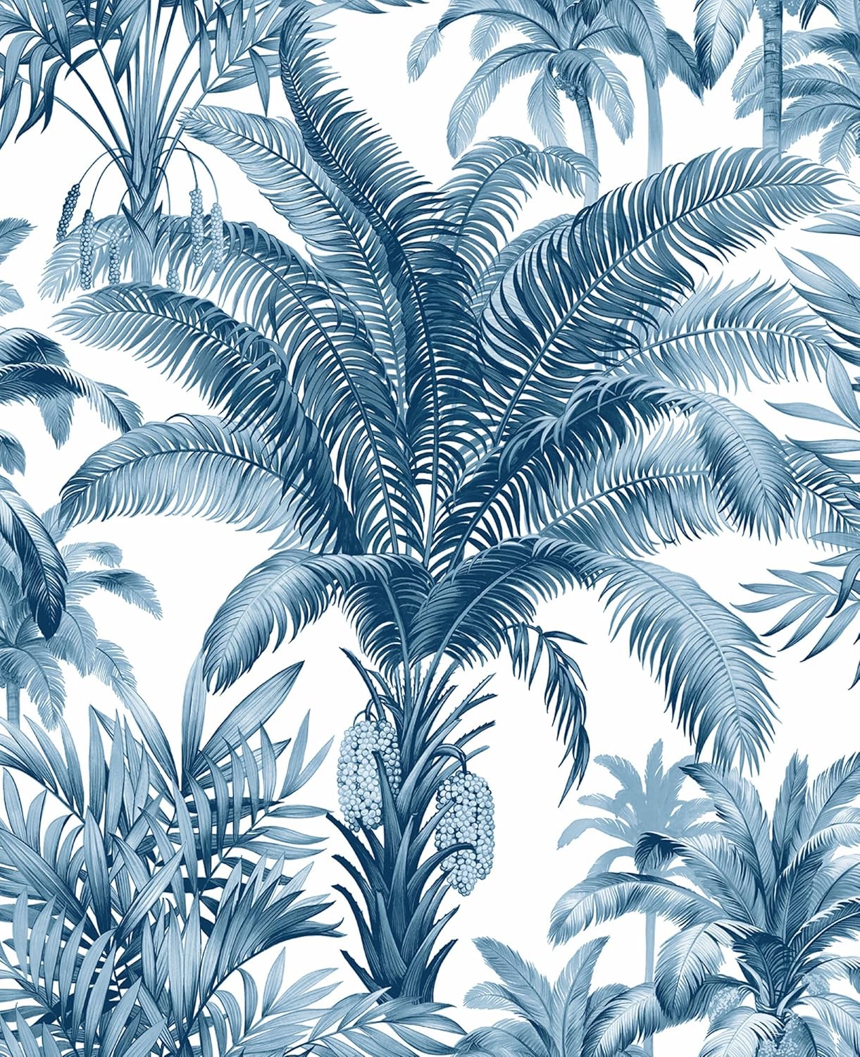 Casa Mia Papel tapiz de vinilo Palm Grove para despegar y pegar (cubre 30.75 pies cuadrados) (azul y blanco)