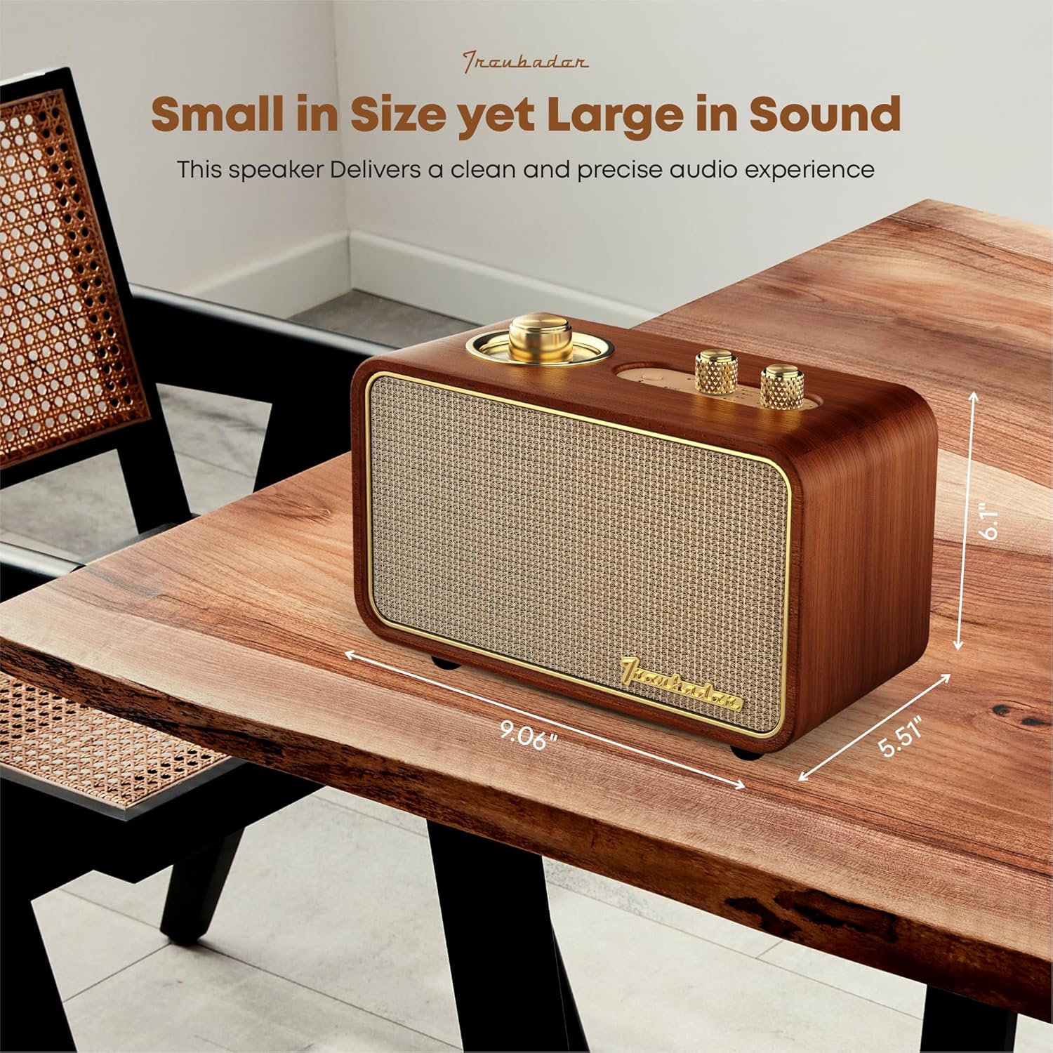 Artlink – Altavoz Bluetooth retro, altavoz inalámbrico Artlink Stero de madera de nogal, radio AMFM, pequeño altavoz Bluetooth vintage con conexión