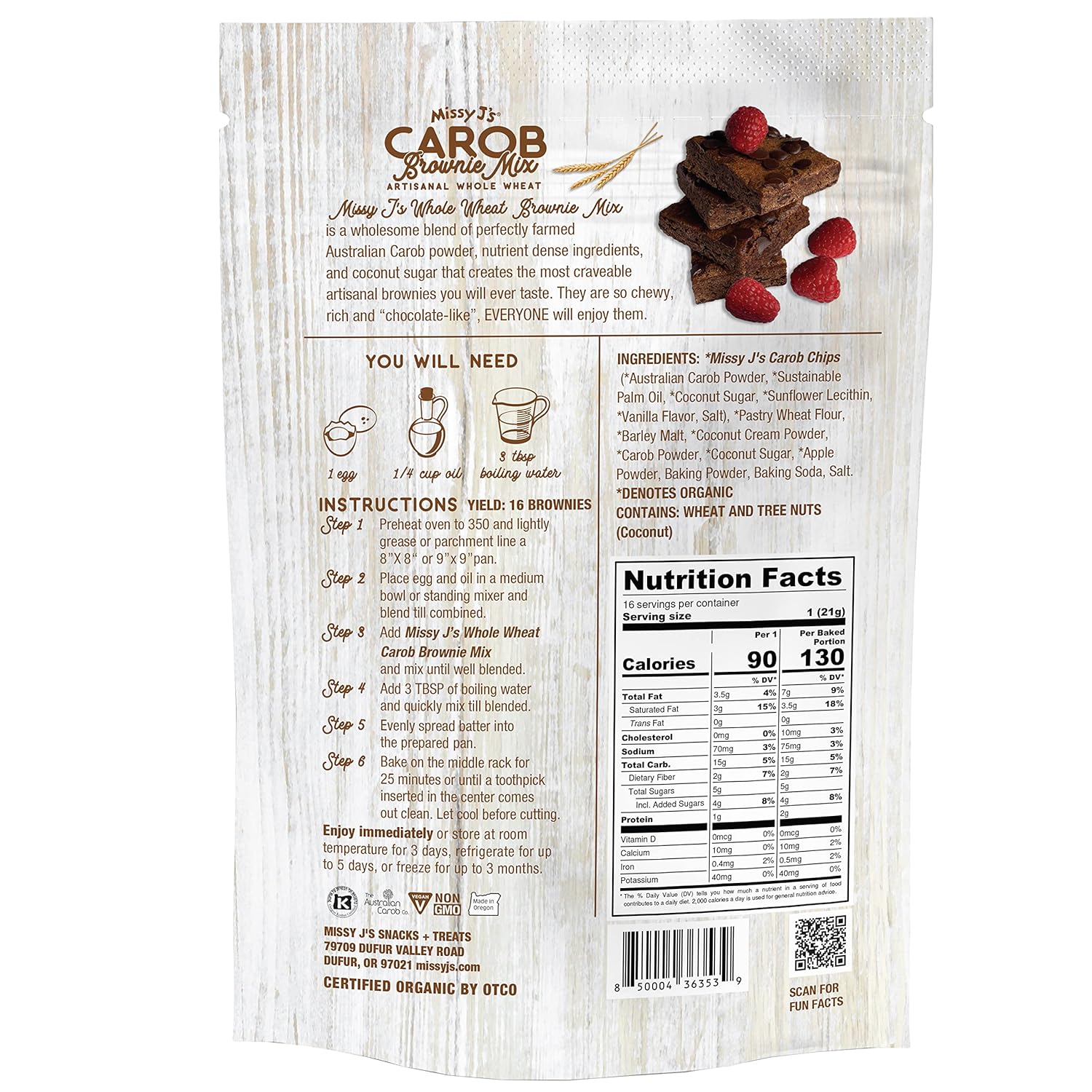 Missy J’s Mezcla de muestra de galletas de trigo integral y brownie de algarroba orgánica, sustituto saludable sin cafeína para chocolate, hecho de