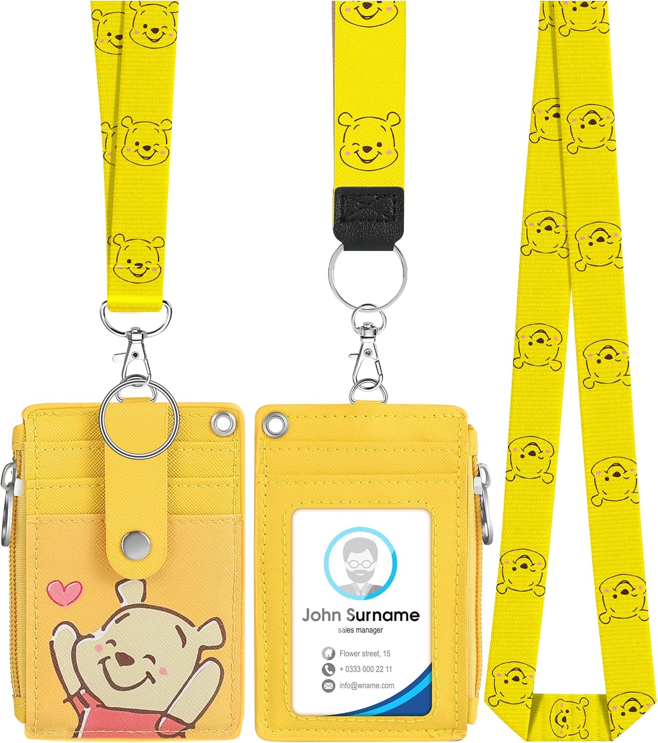 Cordón con titular de la tarjeta de identificación para llaves Llavero Tarjeta de dibujos animados lindos Lanyard0927-shengka-futi, 05-amarillo