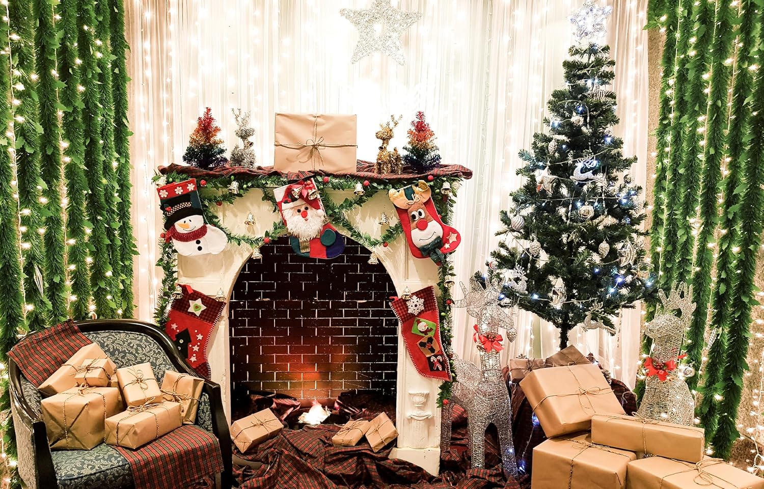 50 lazos de guirnalda de Navidad, agujas de pino artificiales, tallos de vegetación flexibles, lazos decorativos para árboles, fiestas,