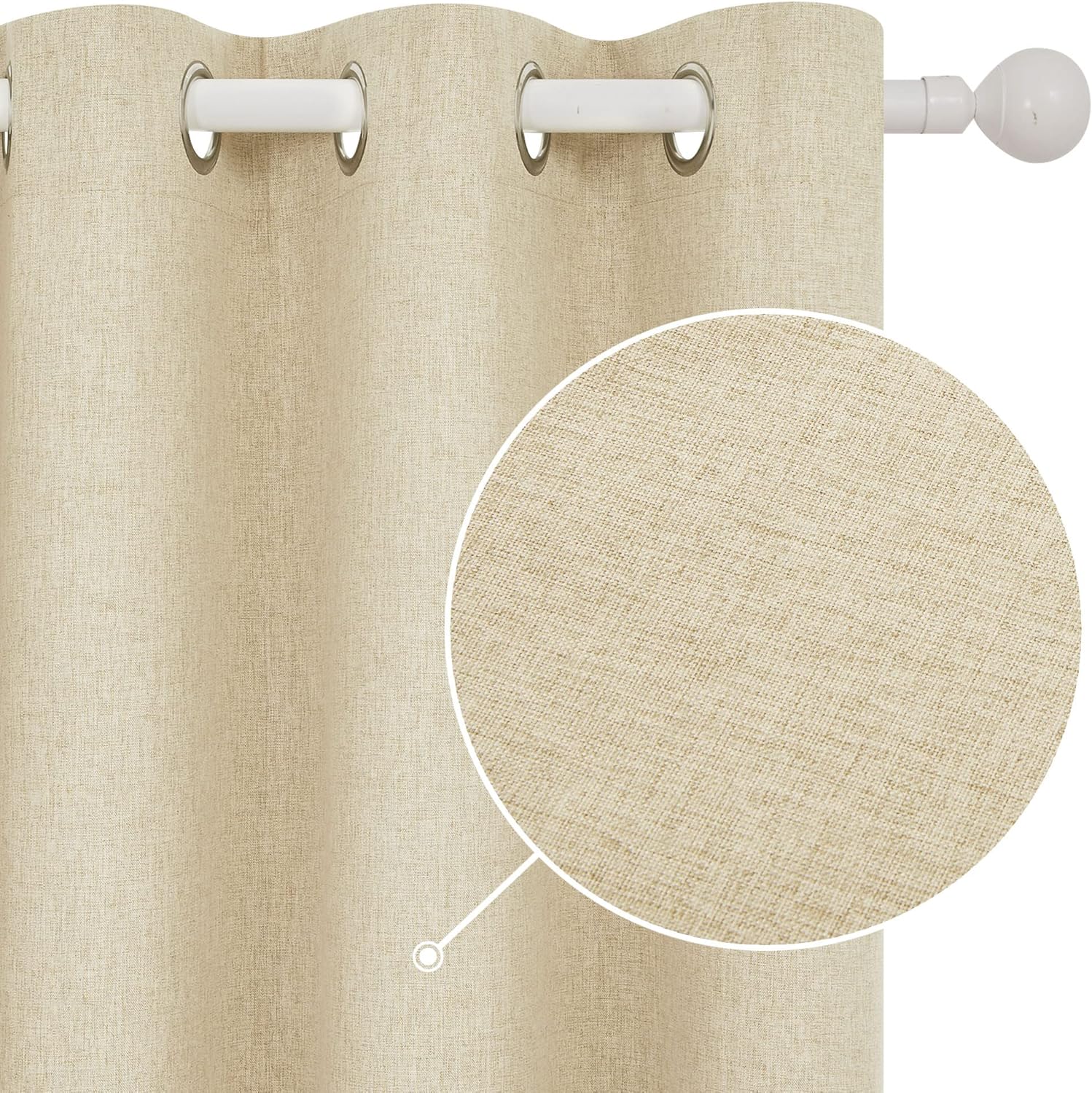 Deconovo Cortinas totalmente opacas, paneles de cortina de lino sintético con ojales, oscurecimiento de habitación, cortinas de ahorro de energía