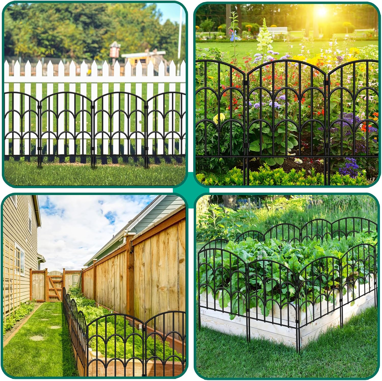 Valla de barrera de animales, paquete de 10 unidades, valla decorativa de jardín de 23.4 pulgadas de alto x 10.8 pies de largo, metal inoxidable sin