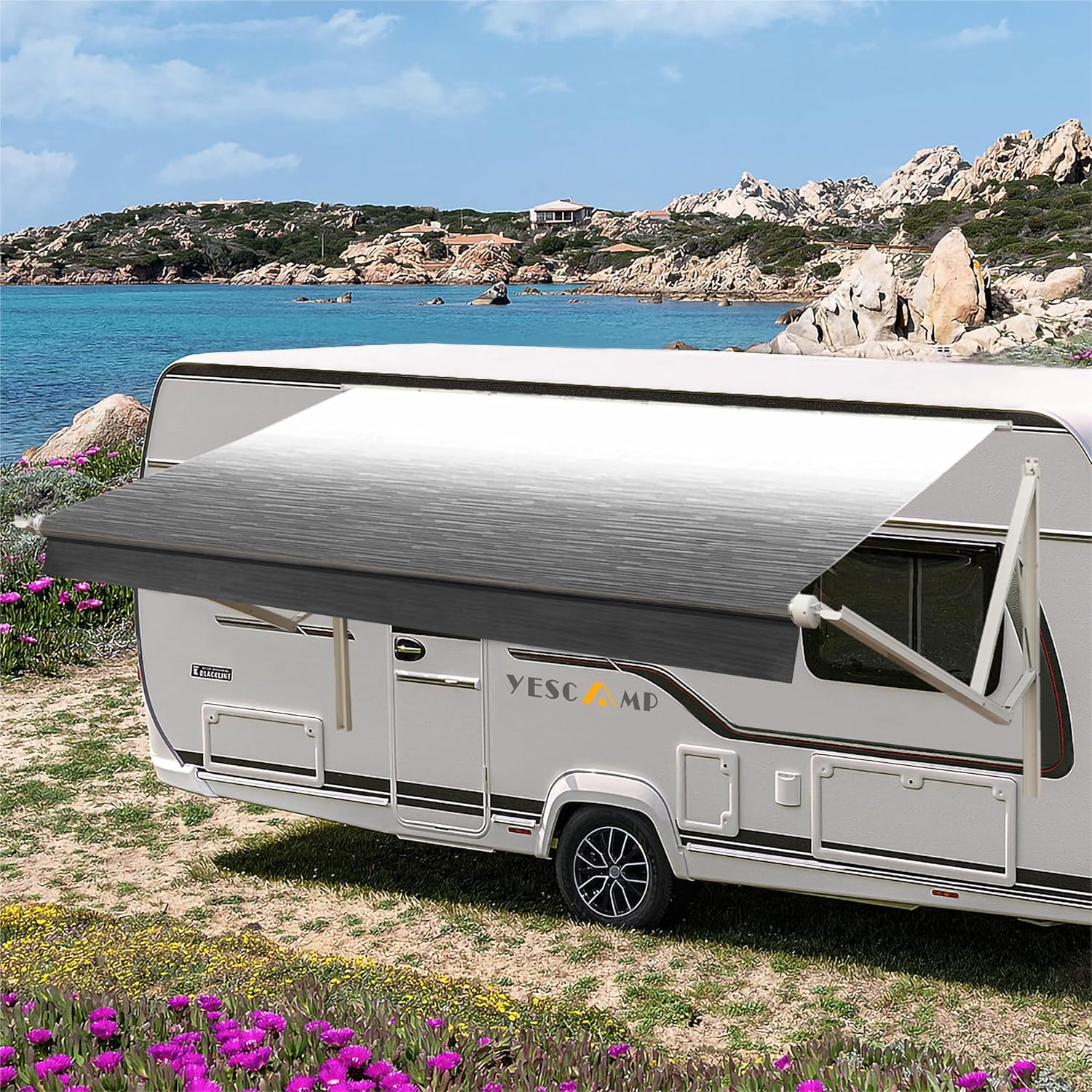 YESCAMP Tela de repuesto para toldo de autocaravana, resistente a la intemperie, 4 capas de 18.5 onzas, tela de vinilo para cámper, remolque y