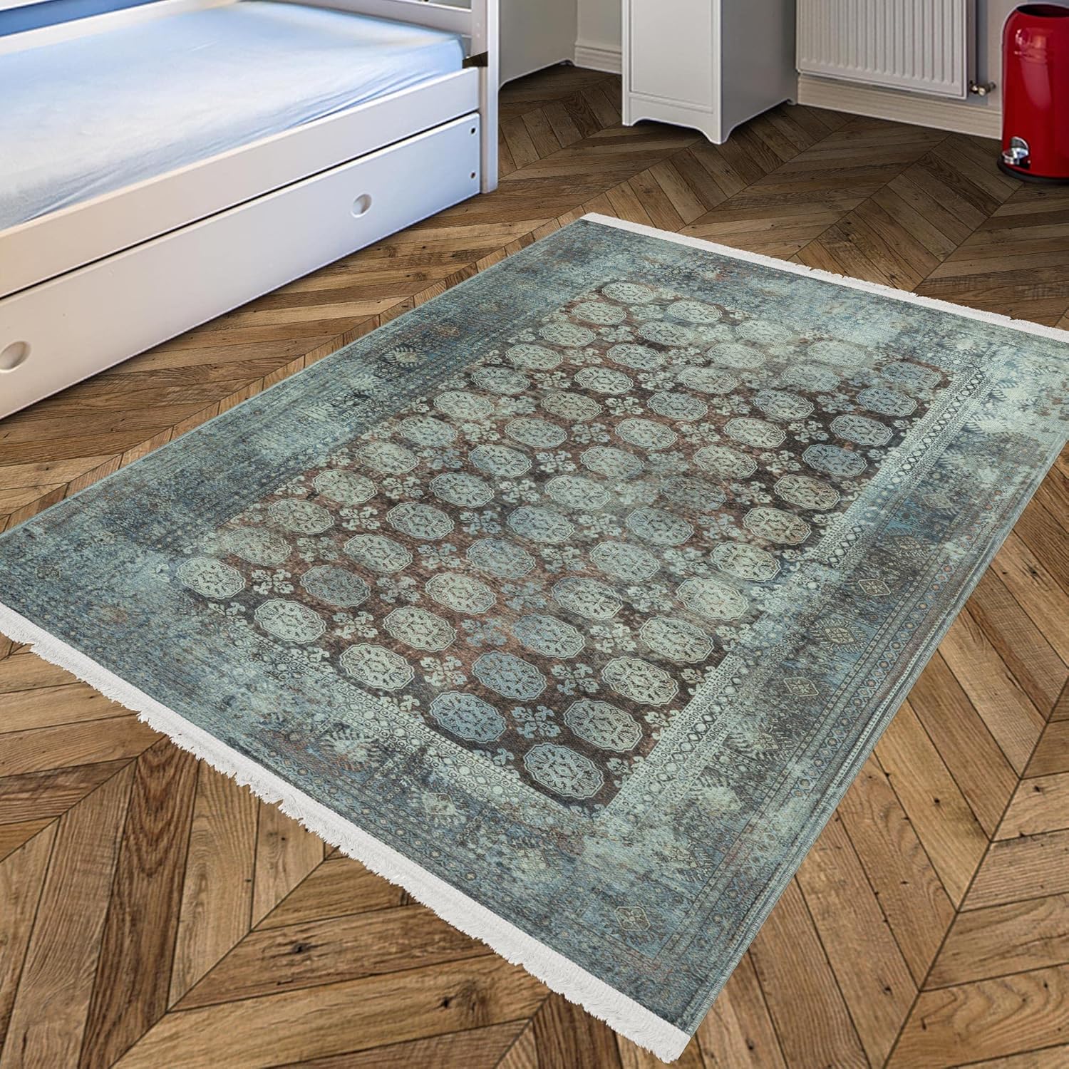 Ottomanson Alfombra de algodón lavable sin arrugas, diseño oriental, de 4 x 6 pulgadas, para sala de estar, 4 x 6 pies, color óxido