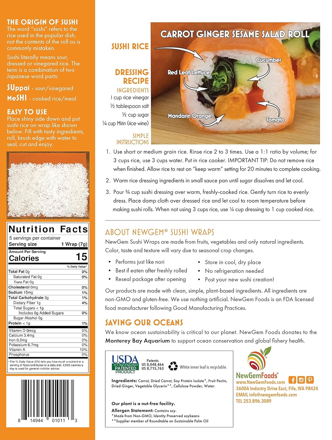 Envolturas de sushi de zanahoria y jengibre