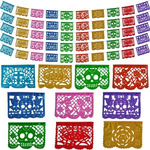Juego de 5 pancartas mexicanas de plástico multicolor de 13 pies de largo, papel picado Día de los Muertos, 5 tiras de papel picado decoración Juego de 5 pancartas mexicanas de plástico multicolor de 13 pies de largo, papel picado Día de los Muertos, 5 tiras de papel picado decoración
