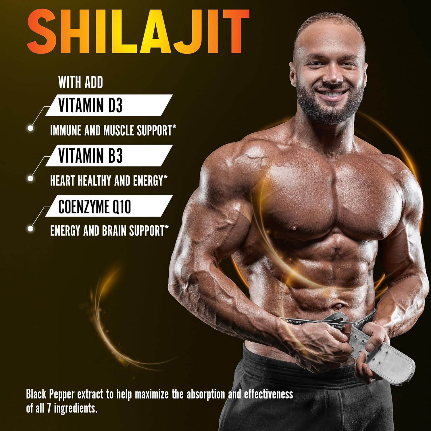 Zolotus Suplemento Shilajit 7 en 1 + arroz de levadura roja, cápsulas de coenzima Q10, equivalente a 8640 mg, con quercetina, resveratrol, vitamina