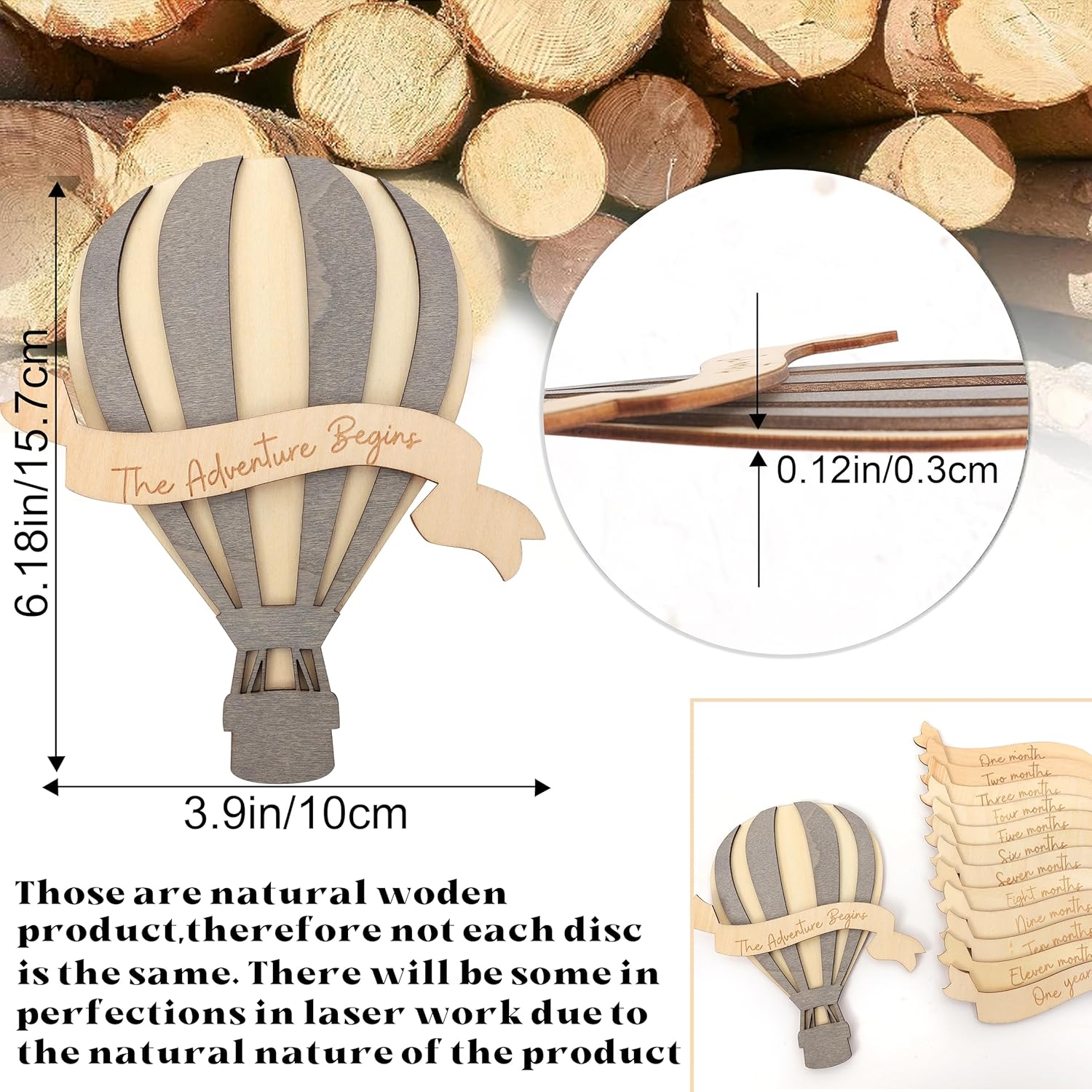 Tarjetas de hitos mensuales de madera con globo aerostático para bebé, tema de arriba y lejos, accesorios de fotografía para recién nacidos,