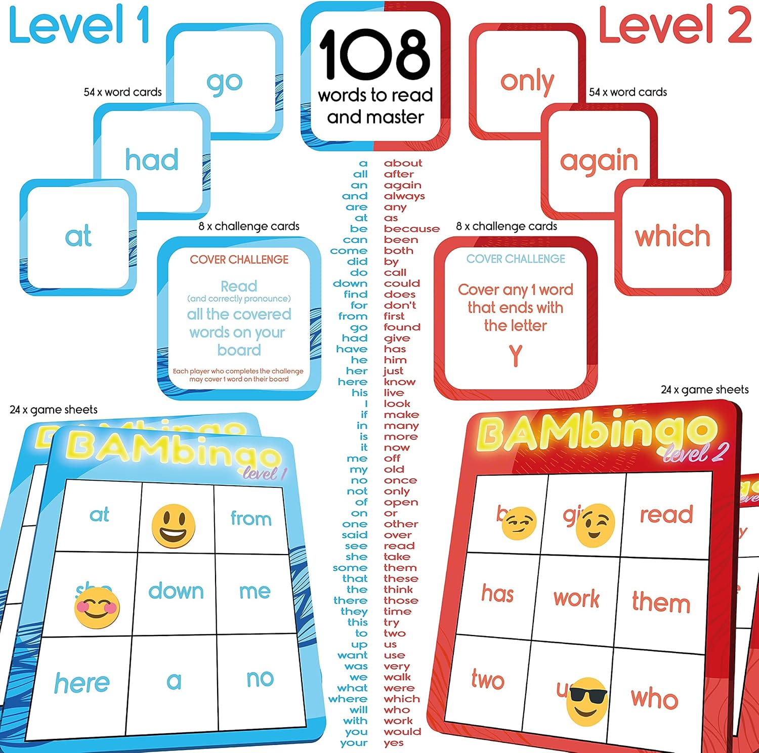 BAMBingo Sight Words Plus Alphabet – Aprender a leer ABC y juegos educativos de vocabulario