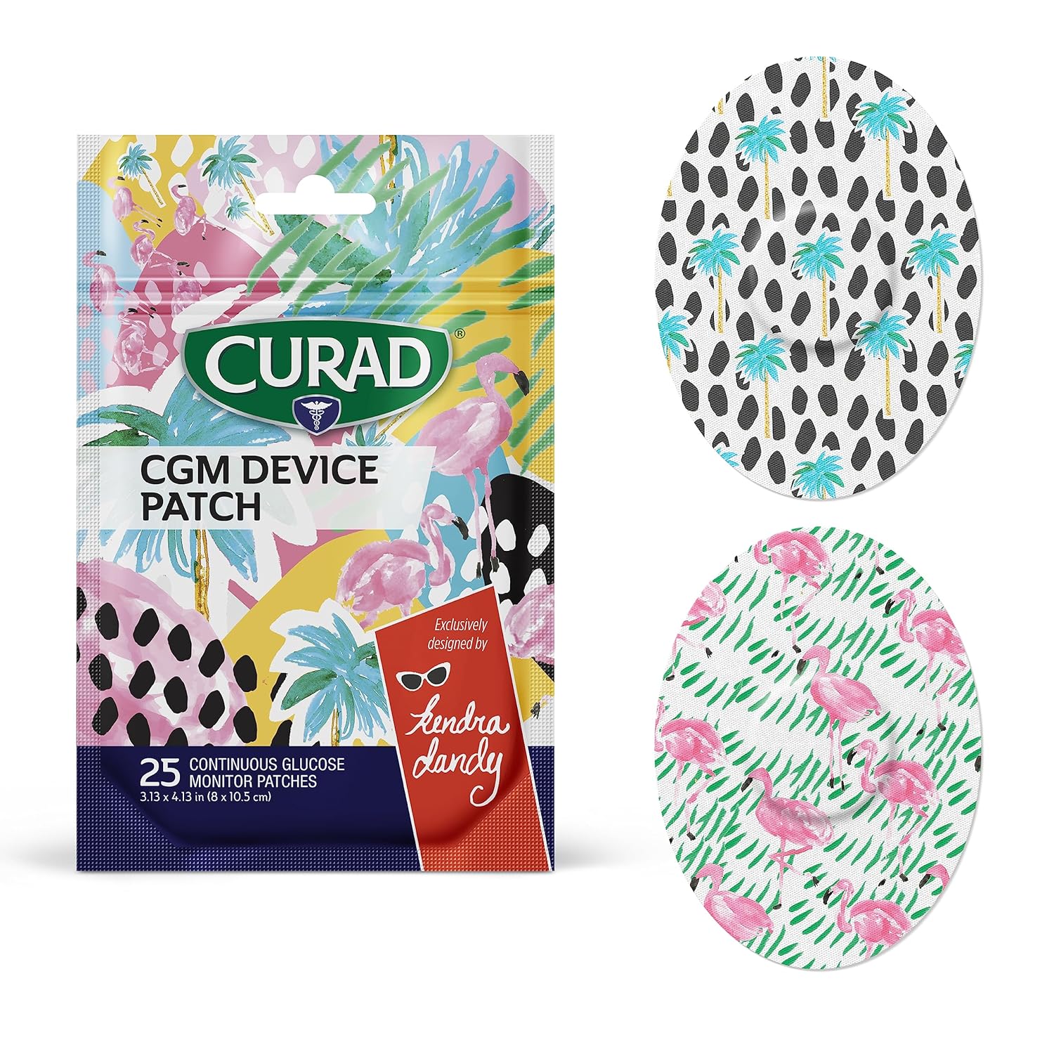 Curad Kendra Dandy Parches CGM (25 unidades)  Parches exclusivos para monitor continuo de glucosa de 3.13 x 4.13 pulgadas  Parche para monitor