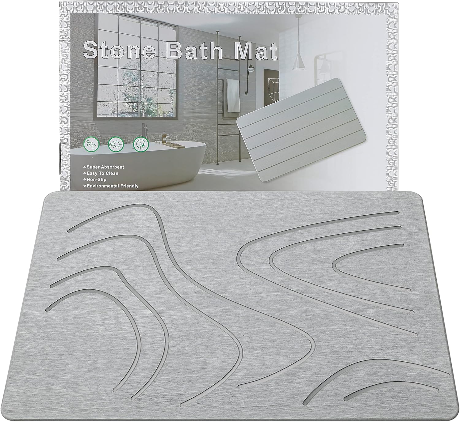 Layameis Tapete de baño de piedra, tapete de ducha de tierra de diatomeas, tapete de secado rápido para baño, antideslizante, súper absorbente, de