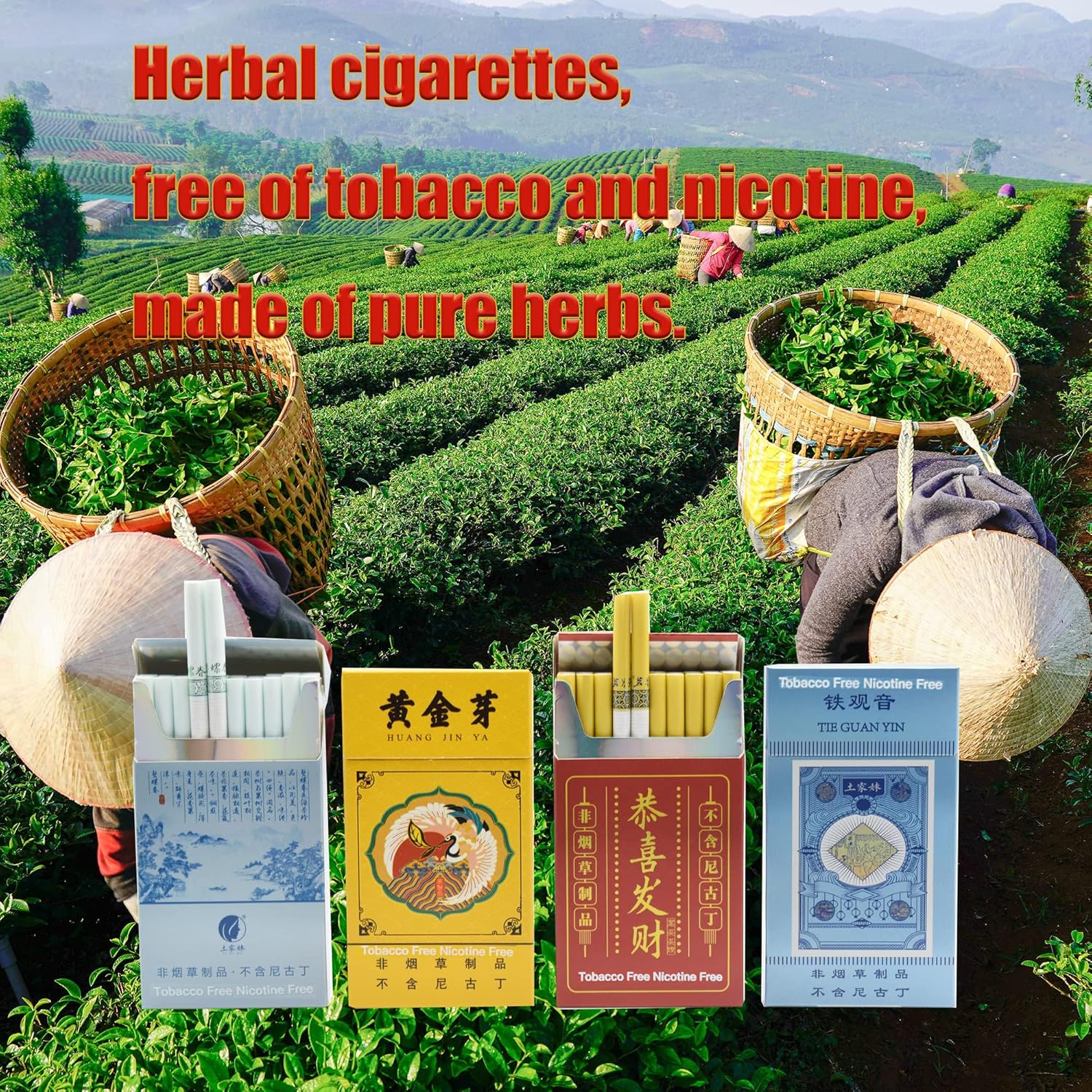 Wild Tea – Cigarrillos de hierbas, sin tabaco ni nicotina, 4 paquetes, 80 ahumados