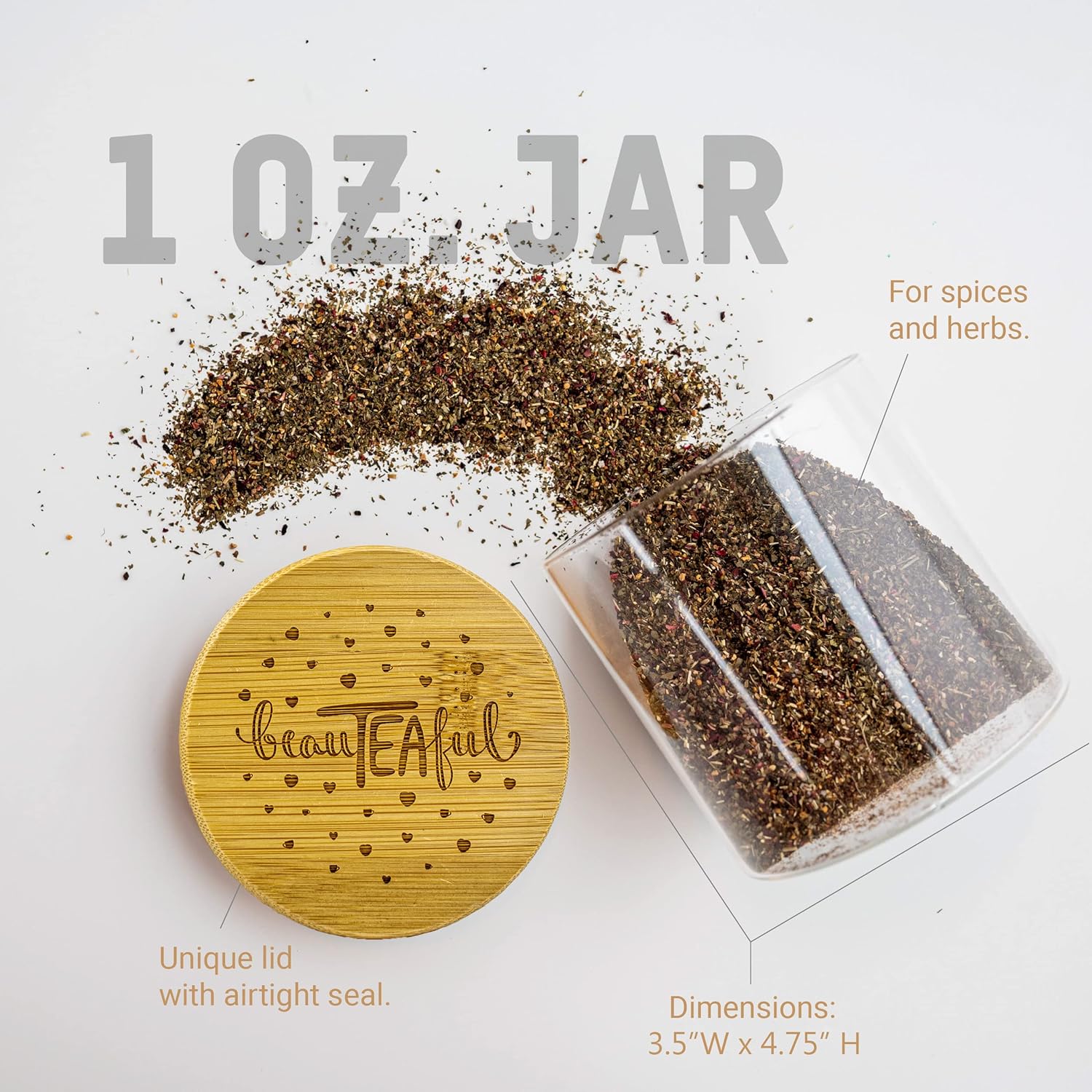 Recipientes herméticos de vidrio para almacenamiento de alimentos de 18.0 fl oz con tapa de bambú grabada personalizada, tarros decorativos de
