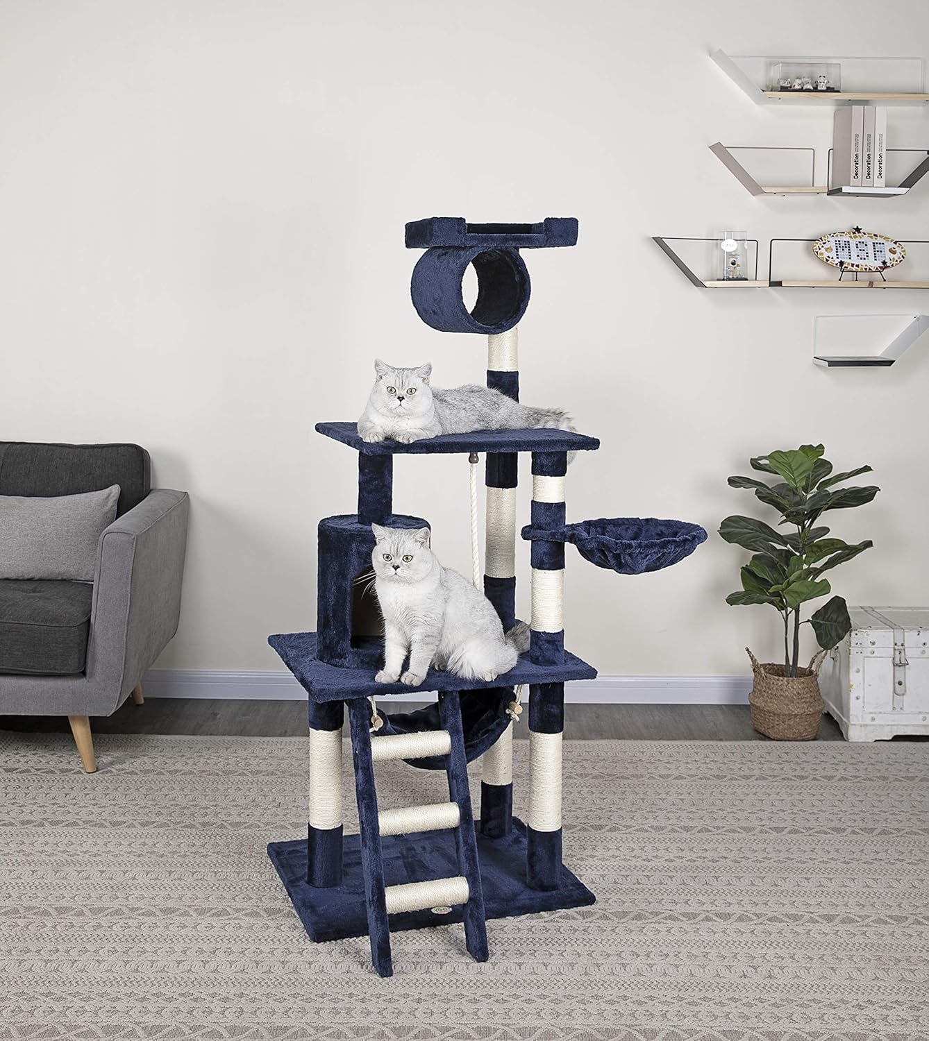 Go Pet Club Muebles de gato para árbol, 62 pulgadas de alto, Azul