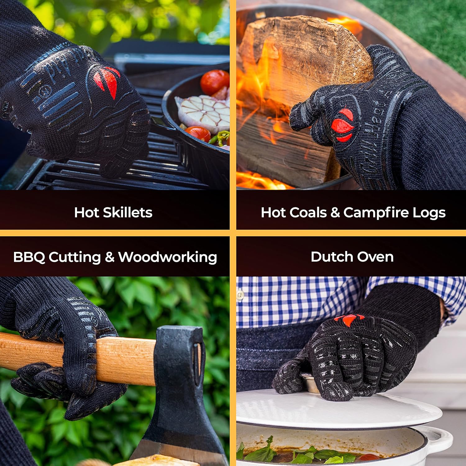 Guantes de barbacoa de puño más largo  1472F guantes resistentes al calor extremo para parrilla, guantes de parrilla a prueba de calor para hombres,