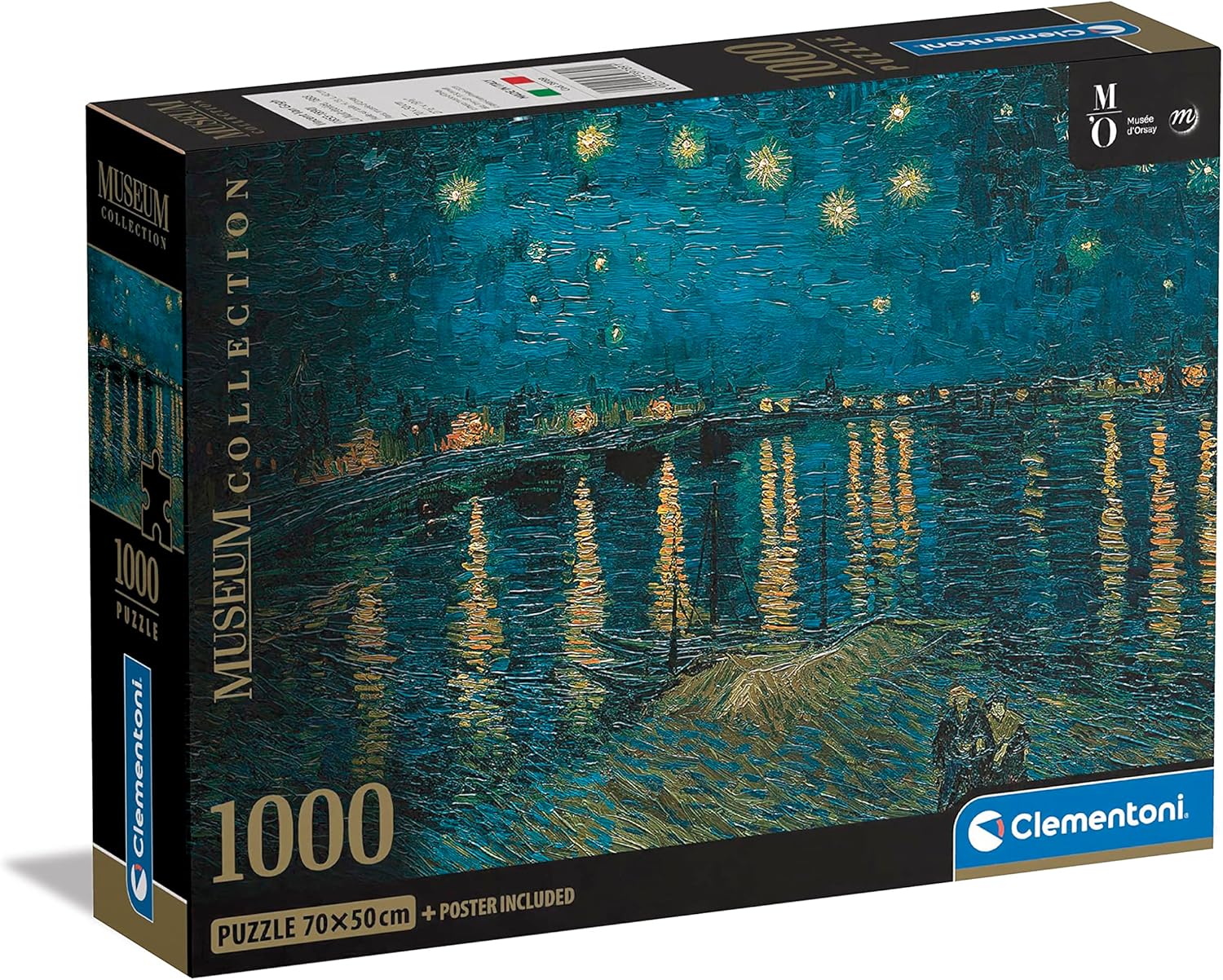 Clementoni – Colección Museo Van Gogh, Noche estrellada sobre el Ródano-Rompecabezas de 1000 piezas, entretenimiento para adultos-Hecho en Italia,