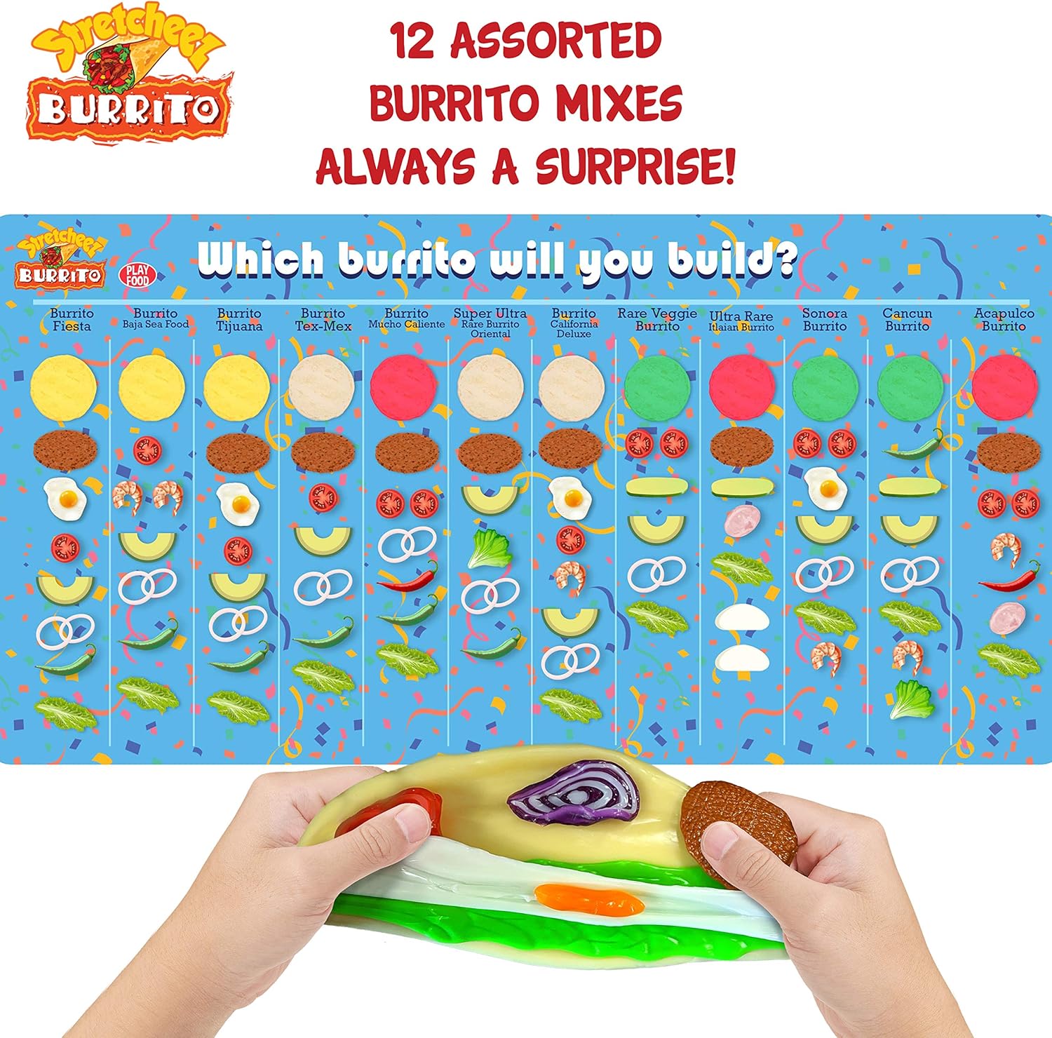 Stretcheez Burrito  Comida de juego para niños  Alimentos y coberturas elásticos  Mezcla y combina  Colecciónalos todos  Funciona con cocinas de