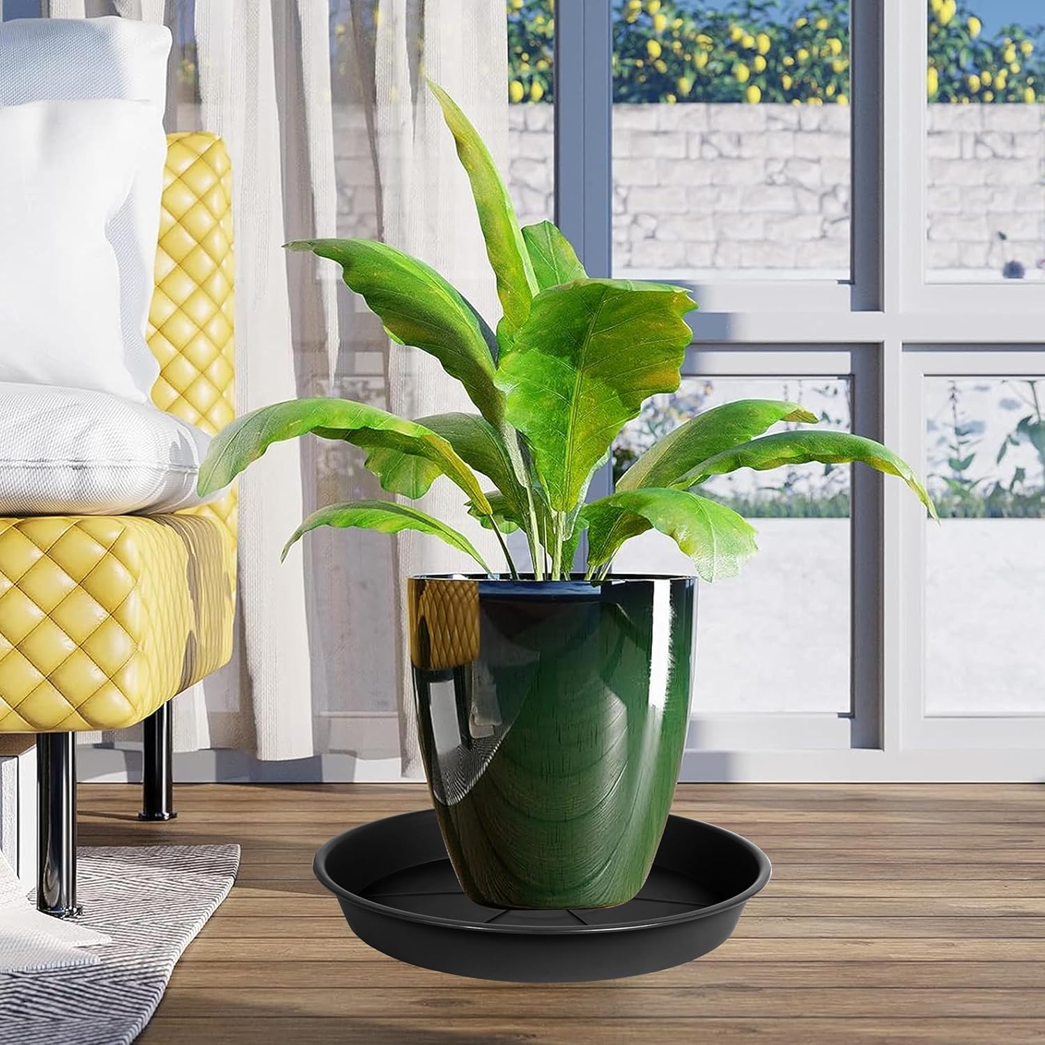 OVZILKI Paquete de 6 bandejas de platillos para plantas de 9 a 10 pulgadas, bandejas de goteo de plástico resistente para interiores y exteriores,