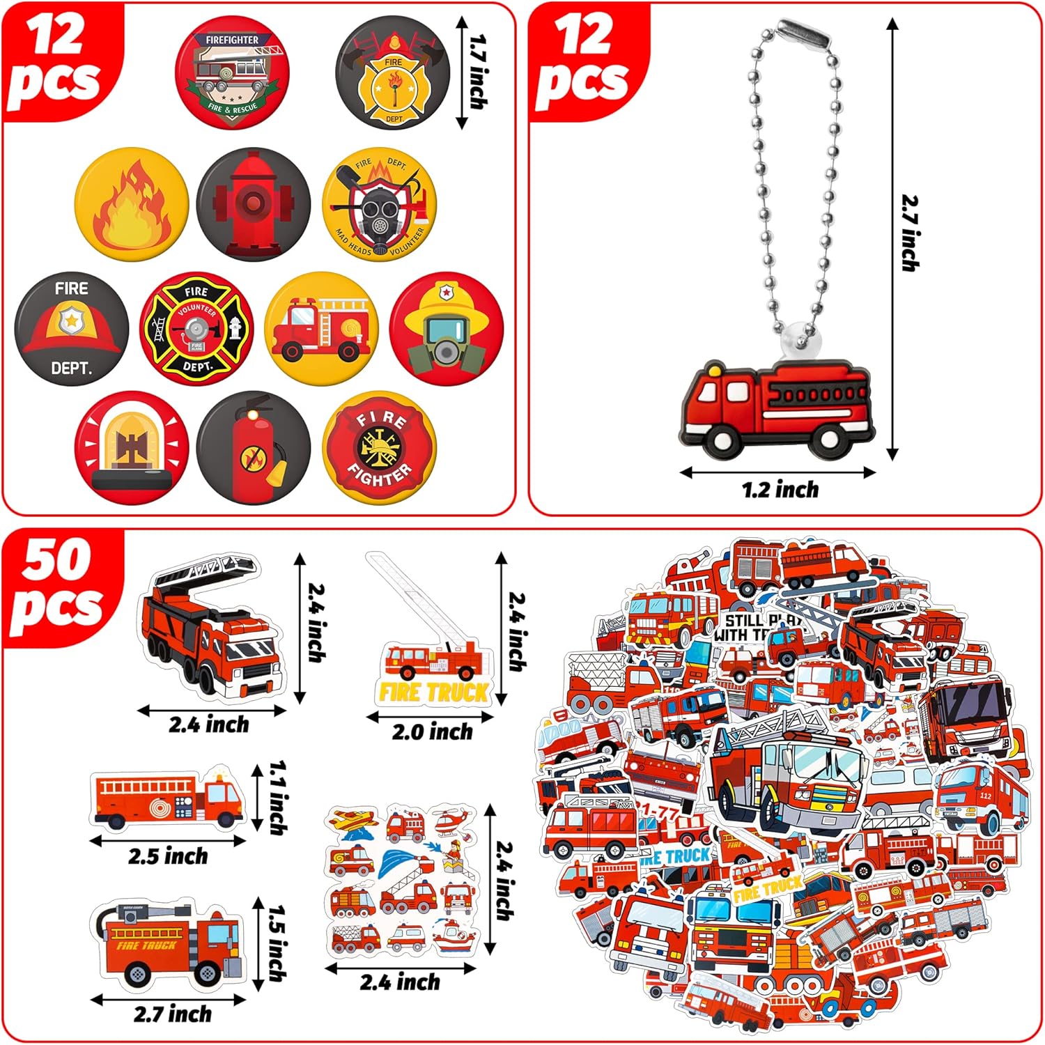 ANGOLIO Recuerdos de fiesta de camión de bomberos de bomberos 104P, juguete de camión de bomberos para niños, mini calcomanías para camiones de