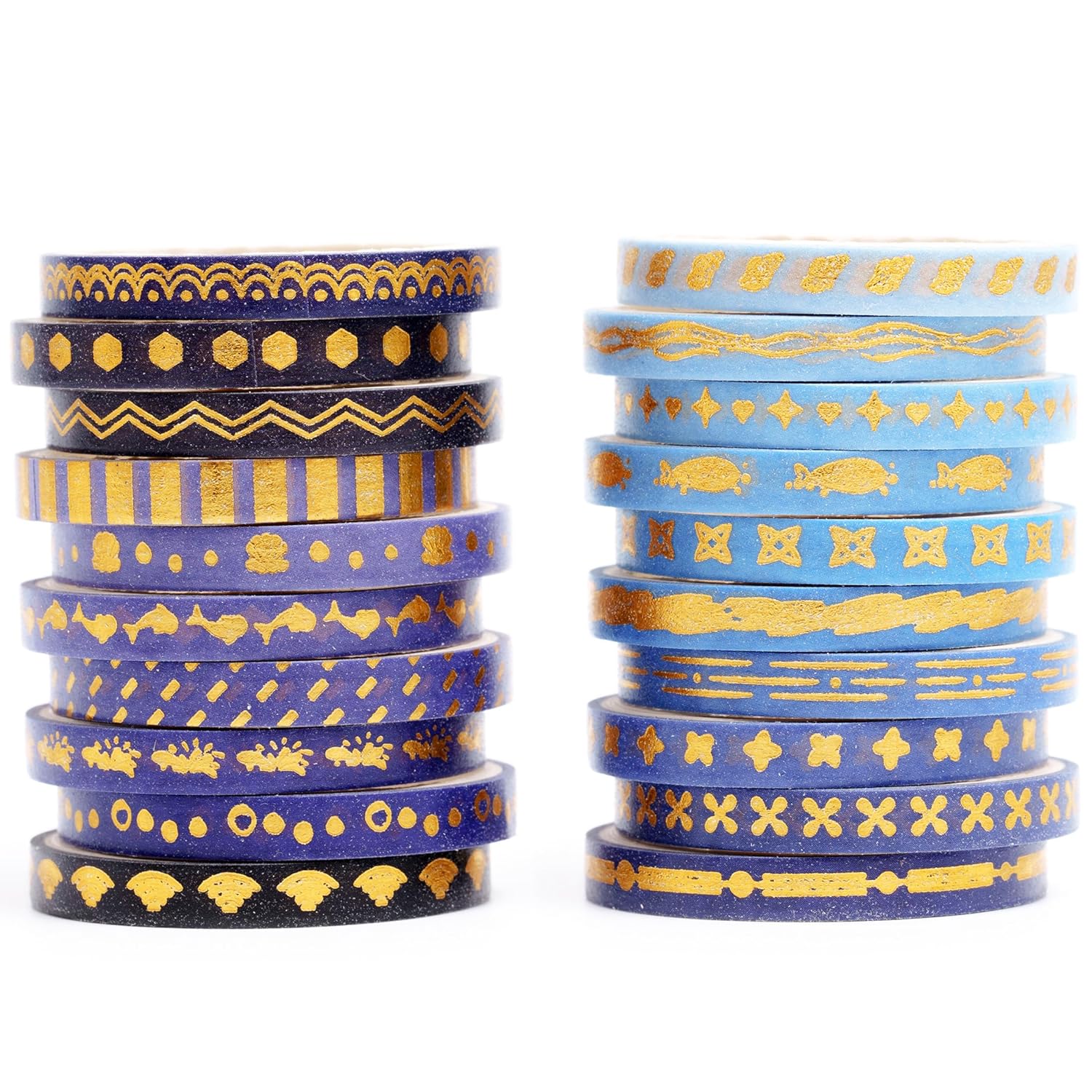 YUBX Juego de cintas washi delgadas doradas con impresión básica de papel de aluminio, cintas adhesivas decorativas para artes, manualidades,
