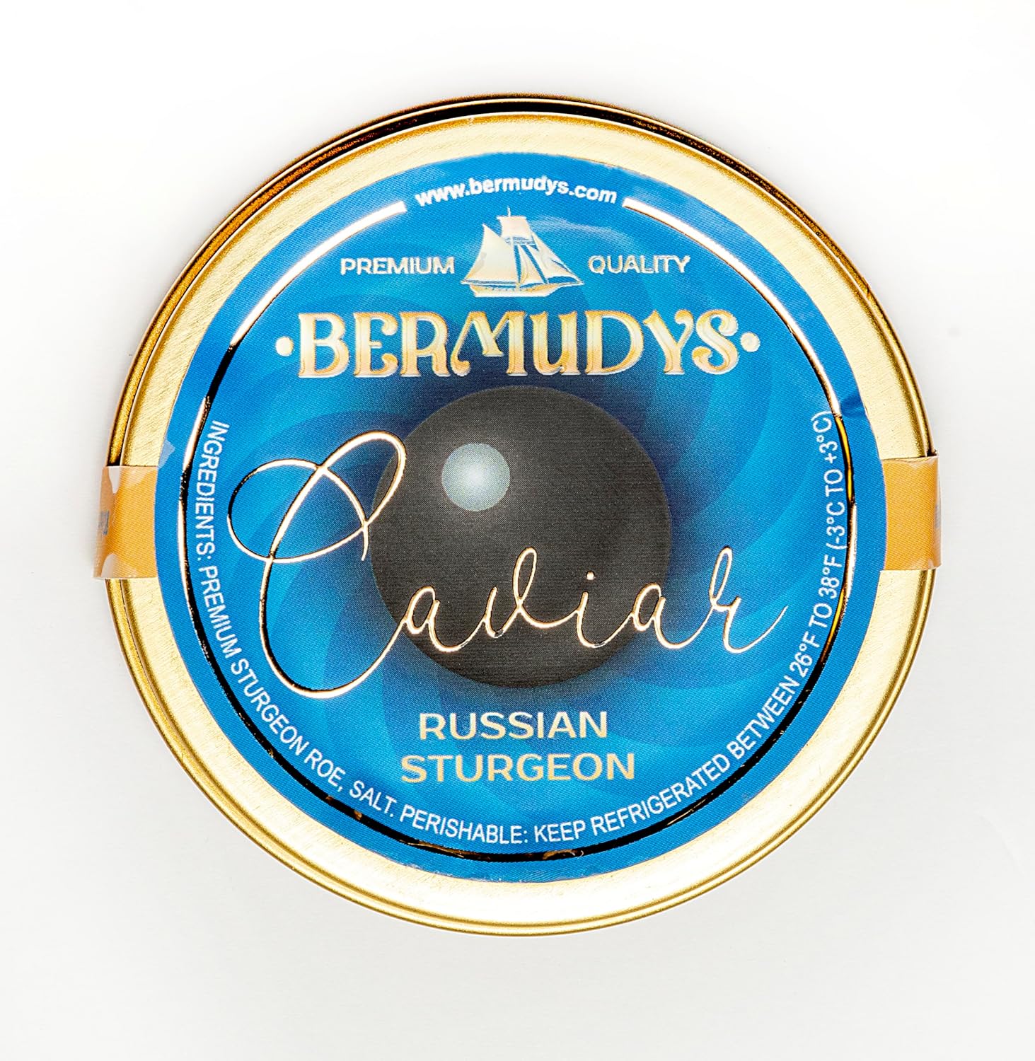 Bermudys Osetra Caviar, 3.53 oz de estaño. Noble Ossetra Caviar Negro Malossol Acipenser Gueldenstaedtii Roe