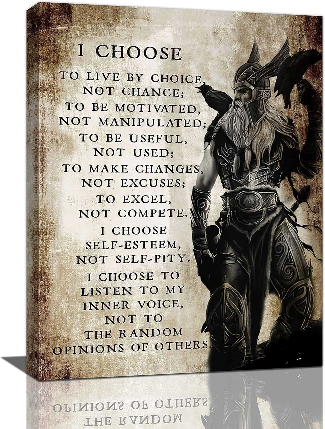 Arte de pared de guerrero vikingo samurái, decoración de pared con texto en inglés “I Choose to Live by Choice” con citas inspiradoras en lienzo,