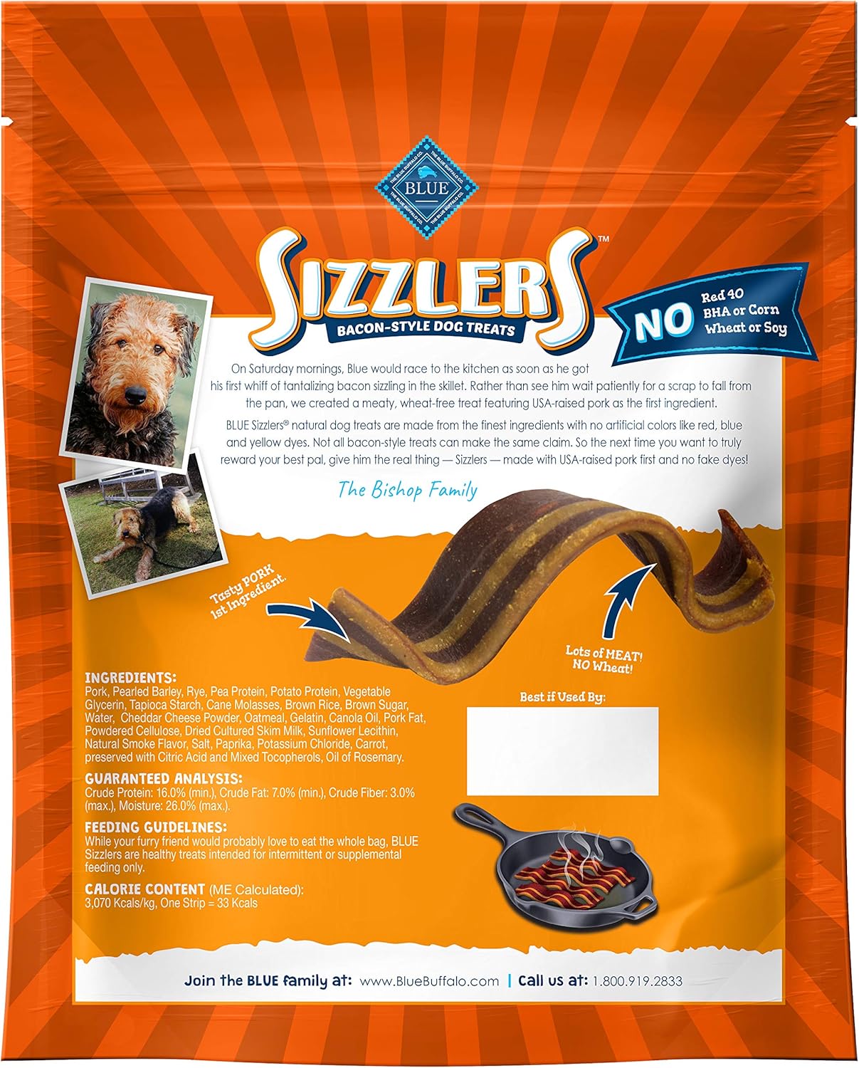 Blue Buffalo Sizzlers – Golosinas naturales suaves y húmedas para perros, sabor a tocino, bolsa de 15 onzas