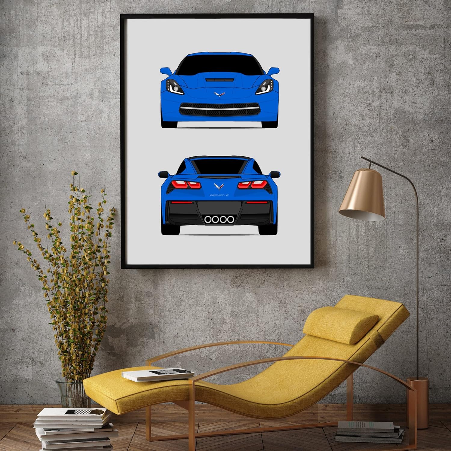 Chevy Corvette C7 Z51 Stingray (2014-2019) (Front and Rear) 7th Generation Inspired Poster Print Wall Art Decor Handmade (Unframed)
