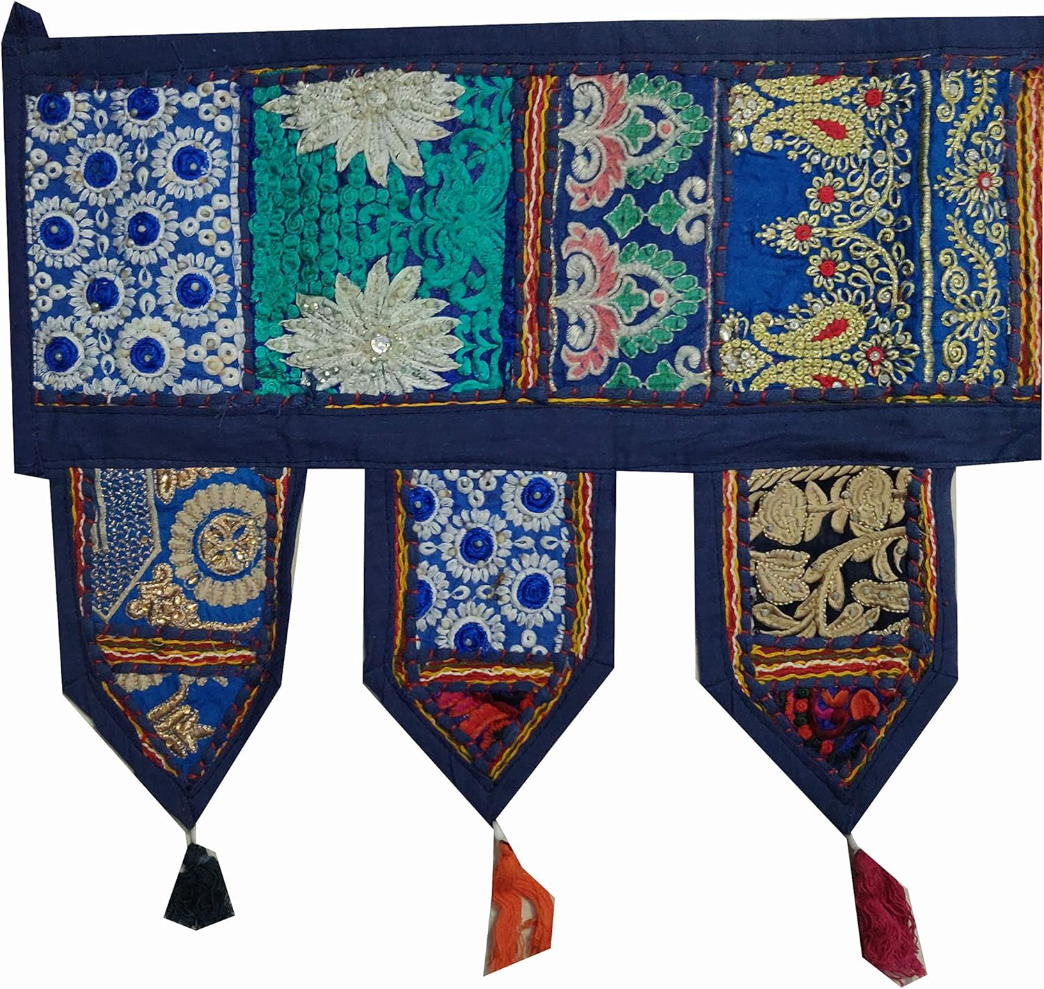 Cenefas para puerta de algodón indio, estilo étnico, vintage, con diseño de retazos, para colgar en la pared, estilo bohemio, bordado a mano,