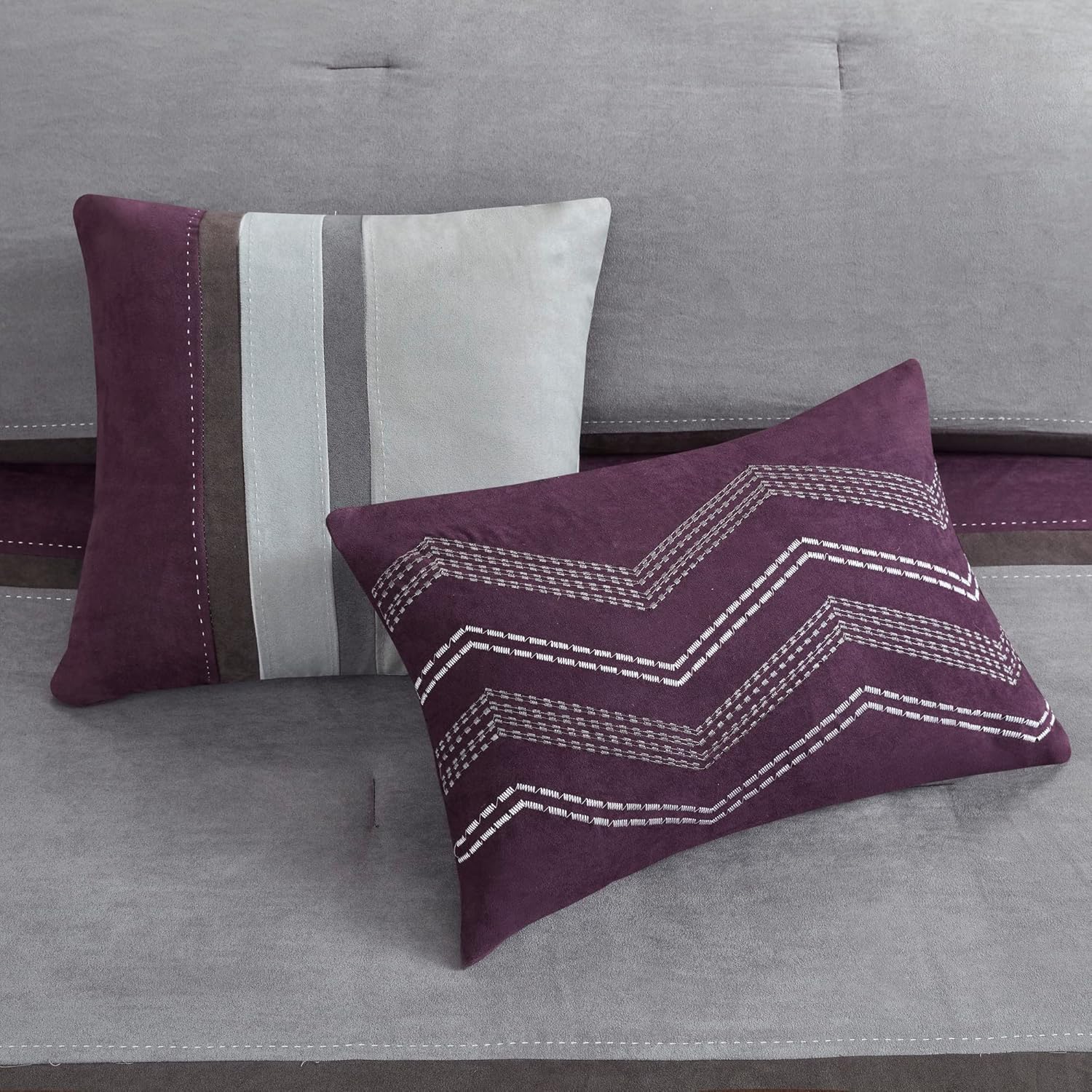 Madison Park Palisades Juego de edredón moderno de gamuza sintética, diseño de rayas, para todas las estaciones, ropa de cama acogedora alternativa