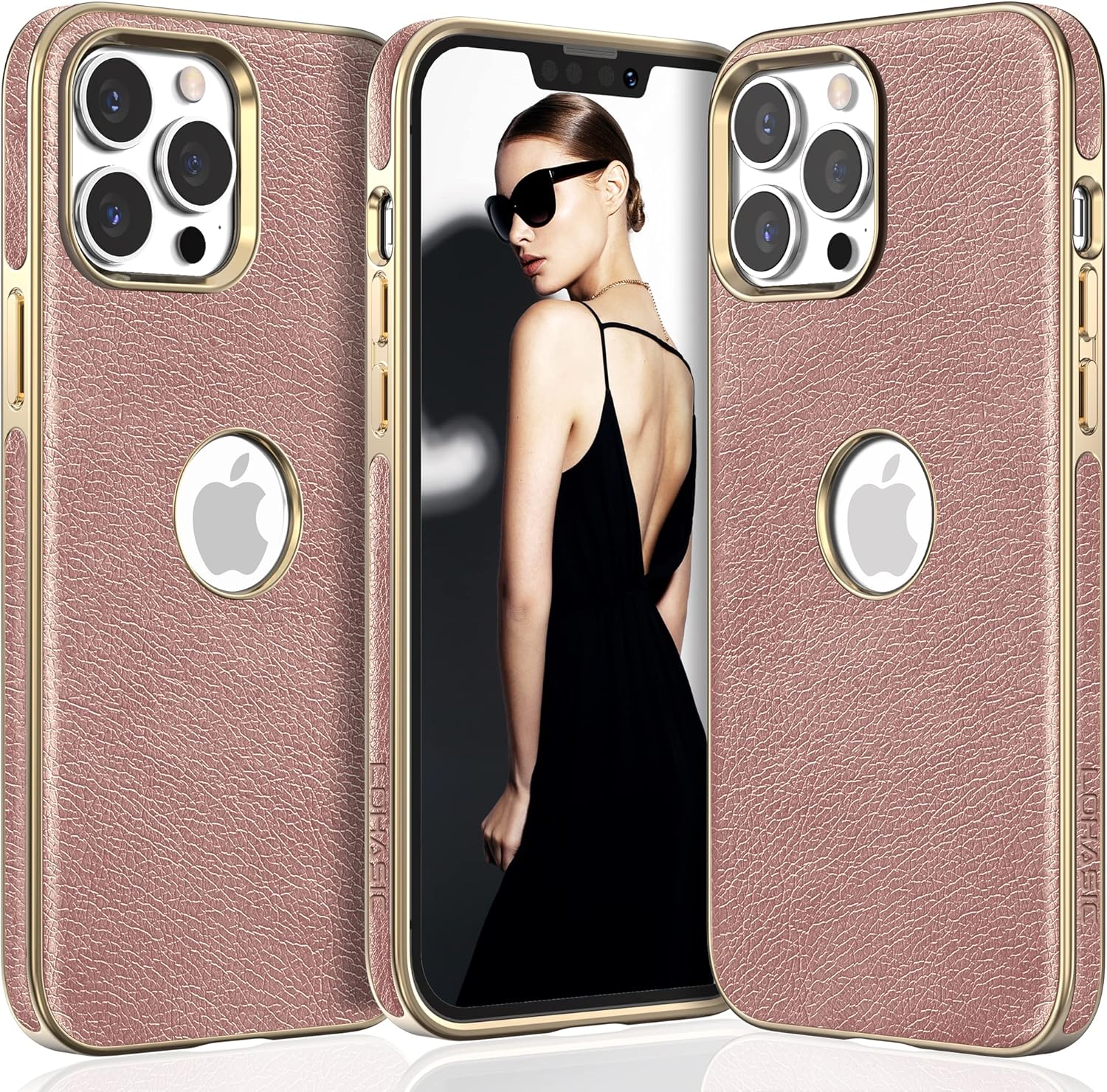 LOHASIC Funda para iPhone 14 Pro Max, vista de logotipo, piel sintética vintage de lujo, elegante funda de teléfono ProMax para mujeres y niñas,