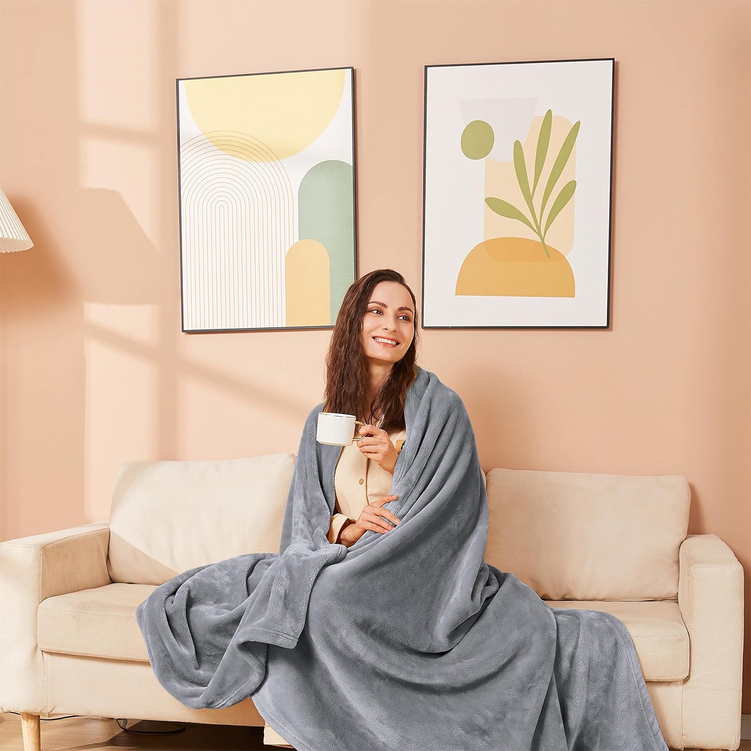 Manta de franela de felpa, acogedora, cálida, cómoda, suave, para otoño, para sofá, silla, cama, campamento y viajes, tamaño de la manta (gris