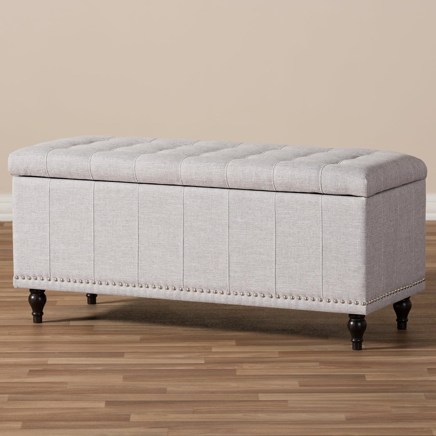 Baxton Studio Sherrill – Banco otomano tapizado de tela beige grisáceo con botones