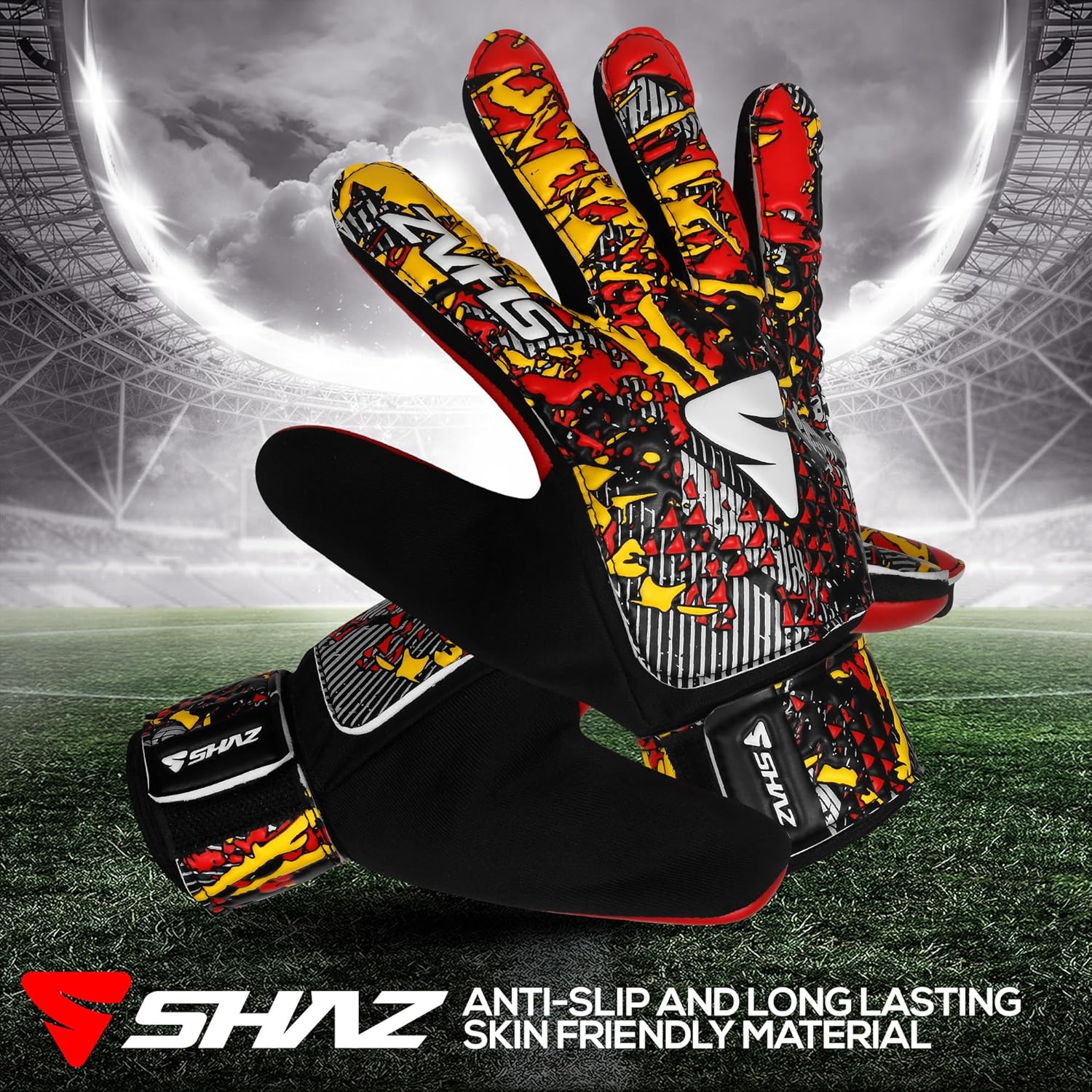 Shaz Guantes de portero de fútbol para niños y jóvenes, guantes de portero de fútbol Funky antideslizantes de 0.157 in con palma de látex con agarre