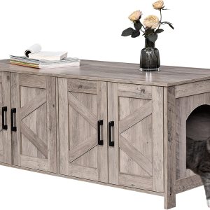 Caja de arena para gatos para 2 gatos, muebles ocultos con habitación doble, muebles de madera para baño, casa para gatos, 47.2 pulgadas de largo x Caja de arena para gatos para 2 gatos, muebles ocultos con habitación doble, muebles de madera para baño, casa para gatos, 47.2 pulgadas de largo x