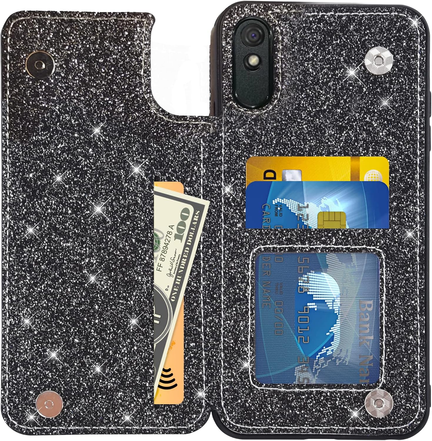 Asuwish Funda de teléfono para Xiaomi Redmi 9A Redme 9i Funda tipo cartera con protector de pantalla y soporte para tarjetas de crédito, accesorios
