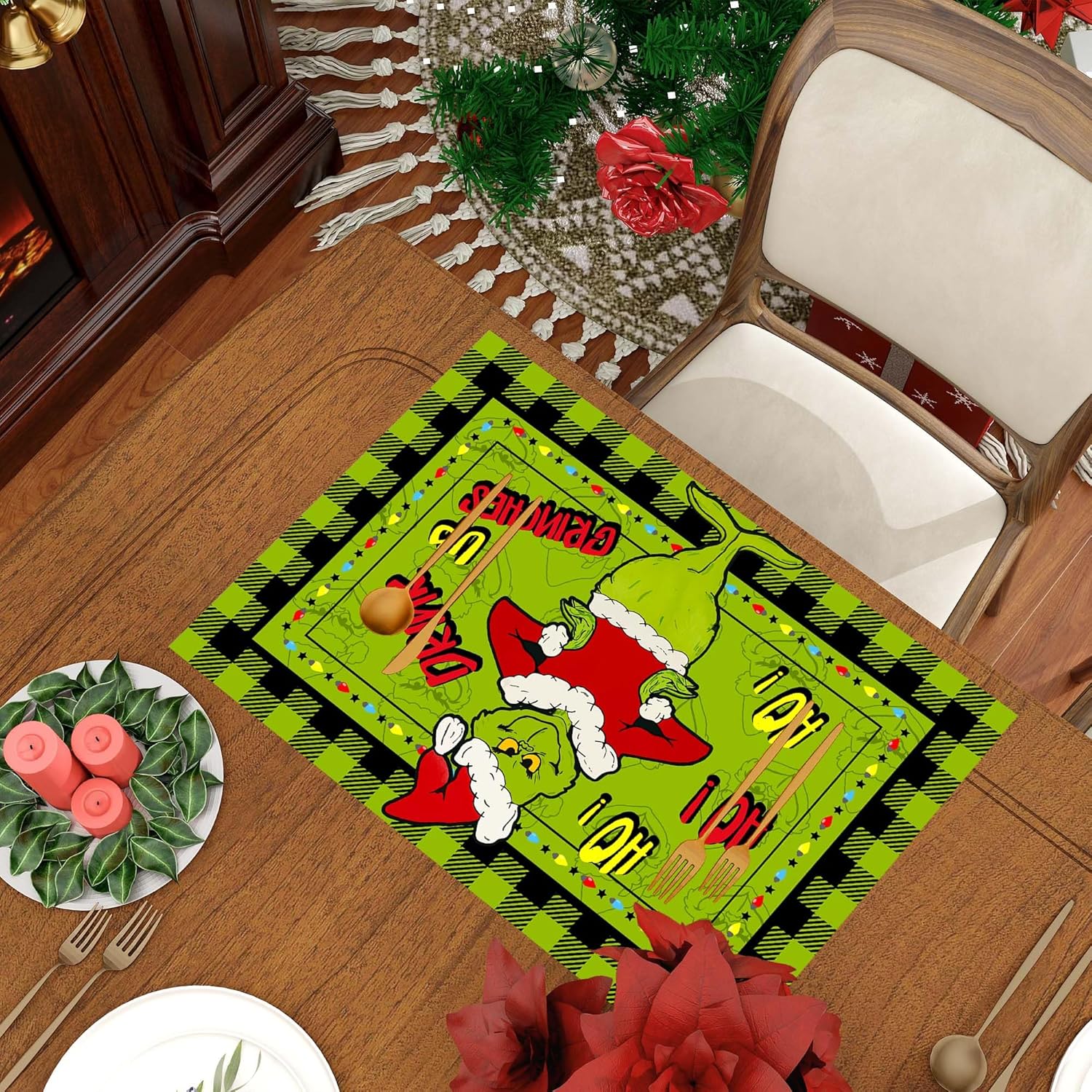 Juego de 4 manteles individuales de Navidad de 12 x 18 pulgadas, manteles individuales de Navidad para decoración de fiestas, cocina, comedor