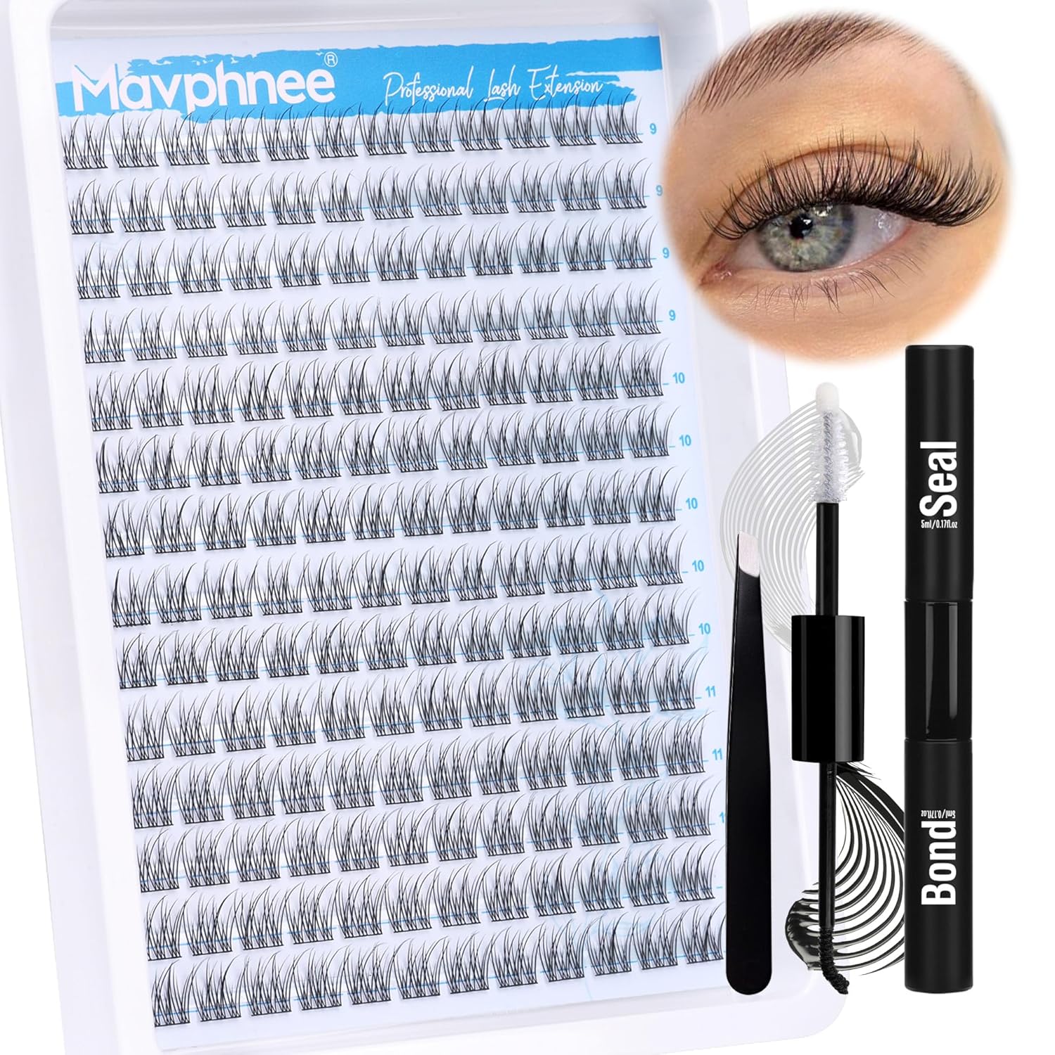 Kit de pestañas naturales en racimo, 168 unidades, extensiones de pestañas onduladas, rizo CC, 0.354-0.433 in, extensiones de pestañas de longitudes