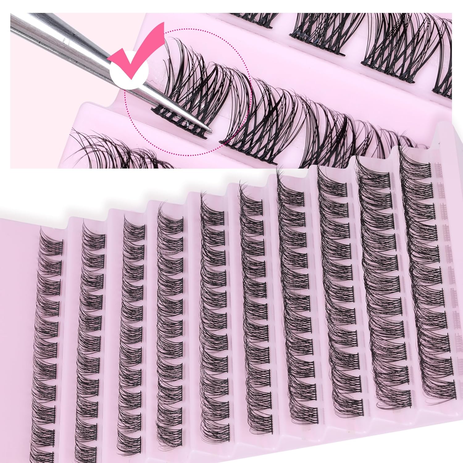 Kit de extensión de pestañas de rizo D, kit de pestañas individuales naturales con enlace de pestañas y pinzas de pestañas de 0.315 a 0.630