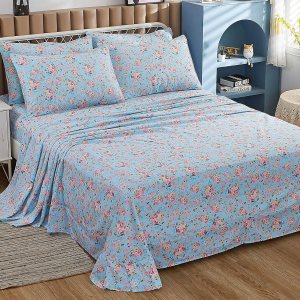 FADFAY – Juego de sábanas vintage, tamaño King, con diseño de rosas y flores, color azul y rosa, para niñas, elegante, romántico, 100% algodón, ropa FADFAY – Juego de sábanas vintage, tamaño King, con diseño de rosas y flores, color azul y rosa, para niñas, elegante, romántico, 100% algodón, ropa