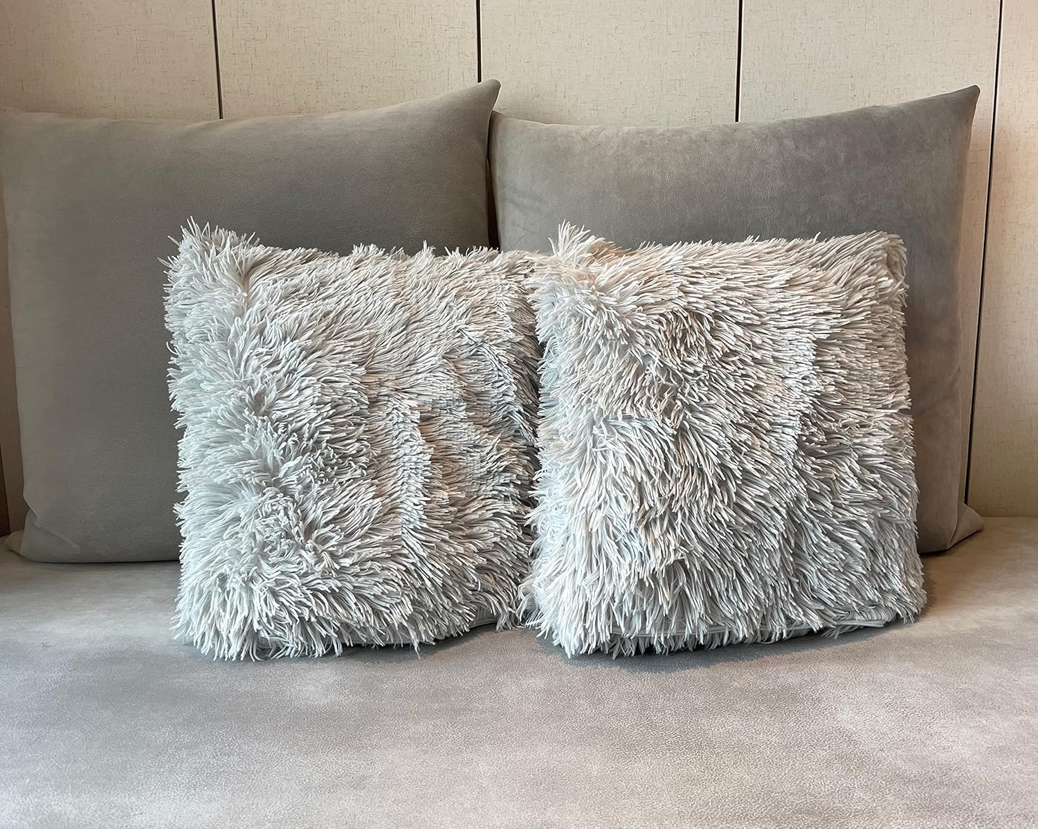 Juego de 2 fundas de almohada suaves y peludas de pelo sintético, decorativas, de felpa y vellón, para Pascua, lumbar, otoño, sofá, sala de estar,
