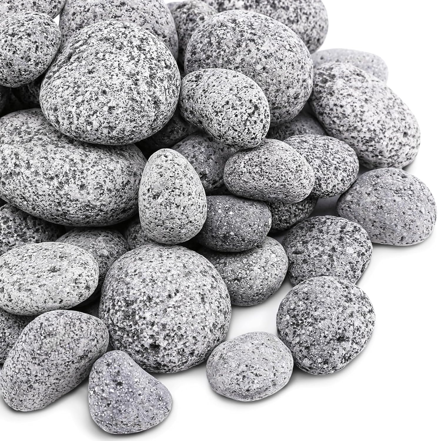 Grisun Piedras de lava gris para pozo de ajuste, piedras de lava templadas naturales seguras de 1-3 pulgadas para chimenea, paisajismo, plantas en