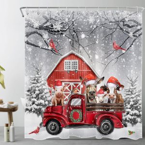 HVEST Cortina de ducha de Navidad para baño, divertida cortina de ducha con ganchos, juego de cortina de ducha de invierno con bosque nevado gris, HVEST Cortina de ducha de Navidad para baño, divertida cortina de ducha con ganchos, juego de cortina de ducha de invierno con bosque nevado gris,