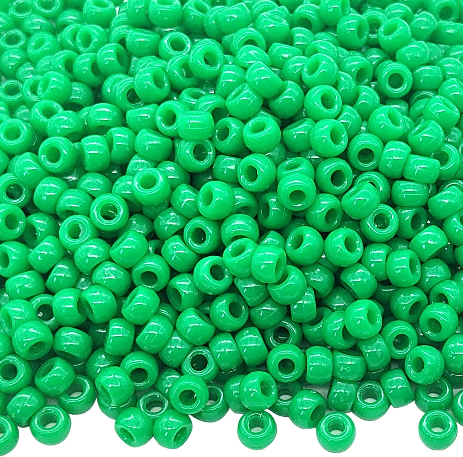 1000 cuentas de poni de 0.354 in, cuentas de barril de plástico verde para collares, cuentas de pelo para trenzas para niñas, llavero, fabricación