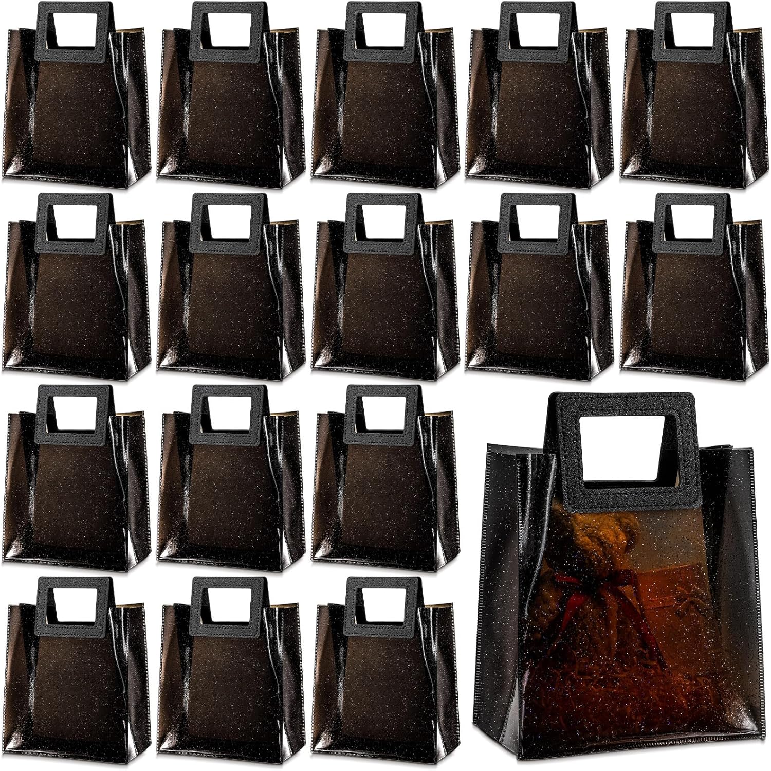 20 bolsas de regalo transparentes con asas para boda, bolsa de mano transparente con purpurina de 7 x 4 x 8 pulgadas, bolsa de regalo de PVC