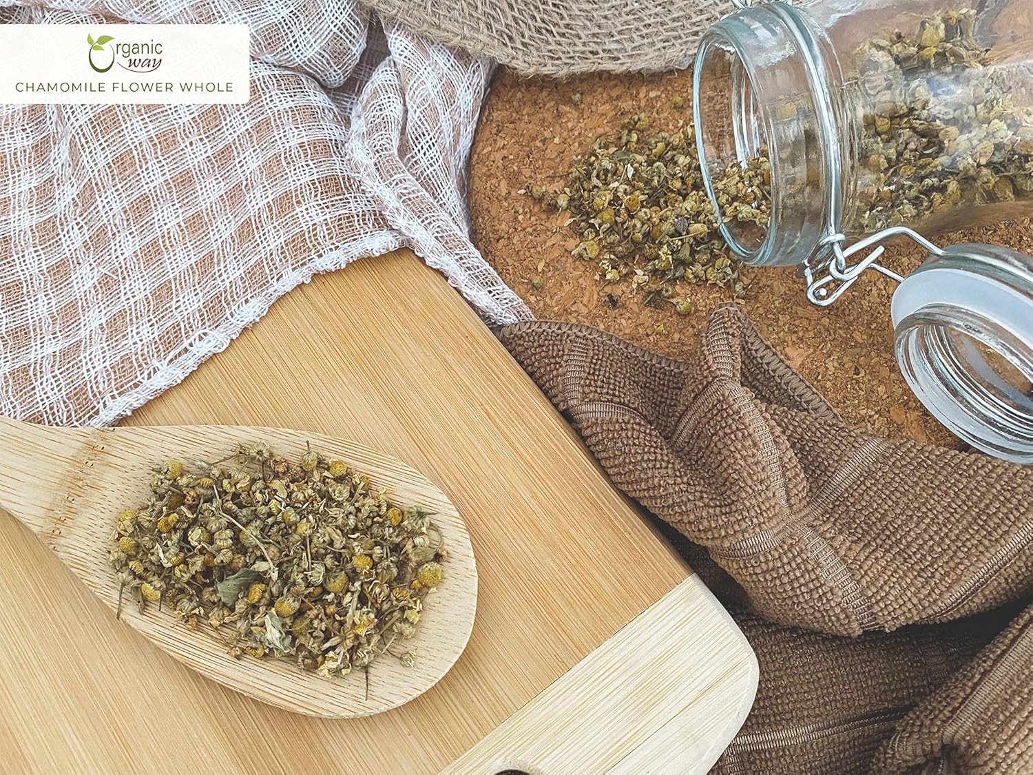 Organic Way Flor de manzanilla entera (Matricaria chamomilla) – Té de hierbas  Cosecha silvestre europea  Certificado Kosher y USDA  Vegano, sin OMG