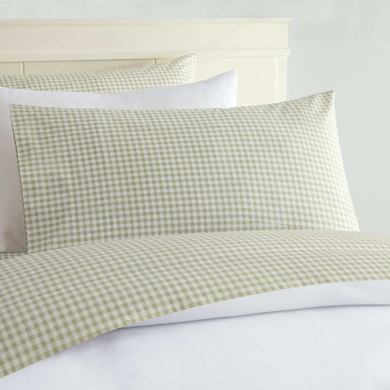 Laurel & Mayfair 250tc Juego de sábanas 100% algodón con estampado de guingán, individual, color verde
