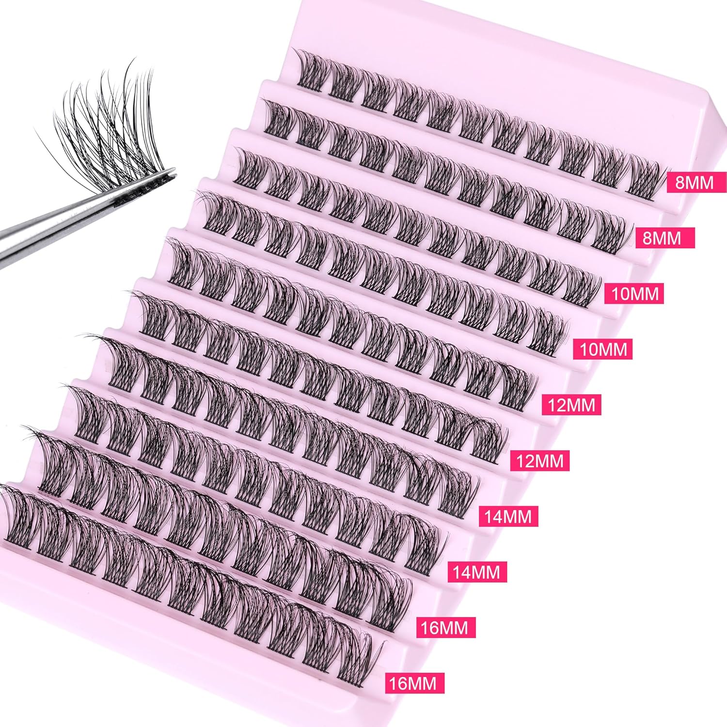 Kit de extensión de pestañas de rizo D, kit de pestañas individuales naturales con enlace de pestañas y pinzas de pestañas de 0.315 a 0.630
