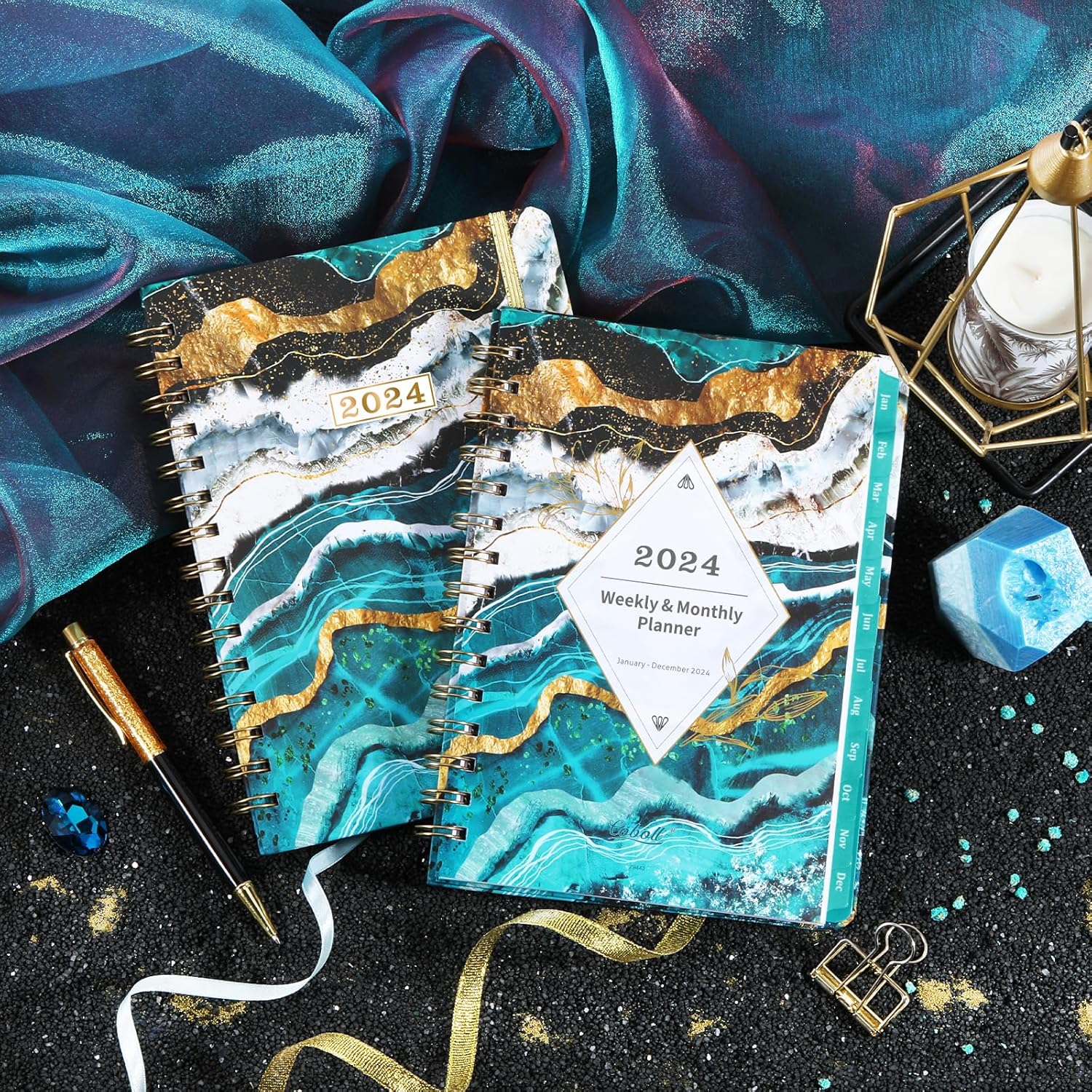 2024 Planner – 2024 Planner Weekly and Monthly, January – December 2024, 8.43″ x 6.3″, Calnedar Planner 2024 with Strong Golden Binding, Elastic